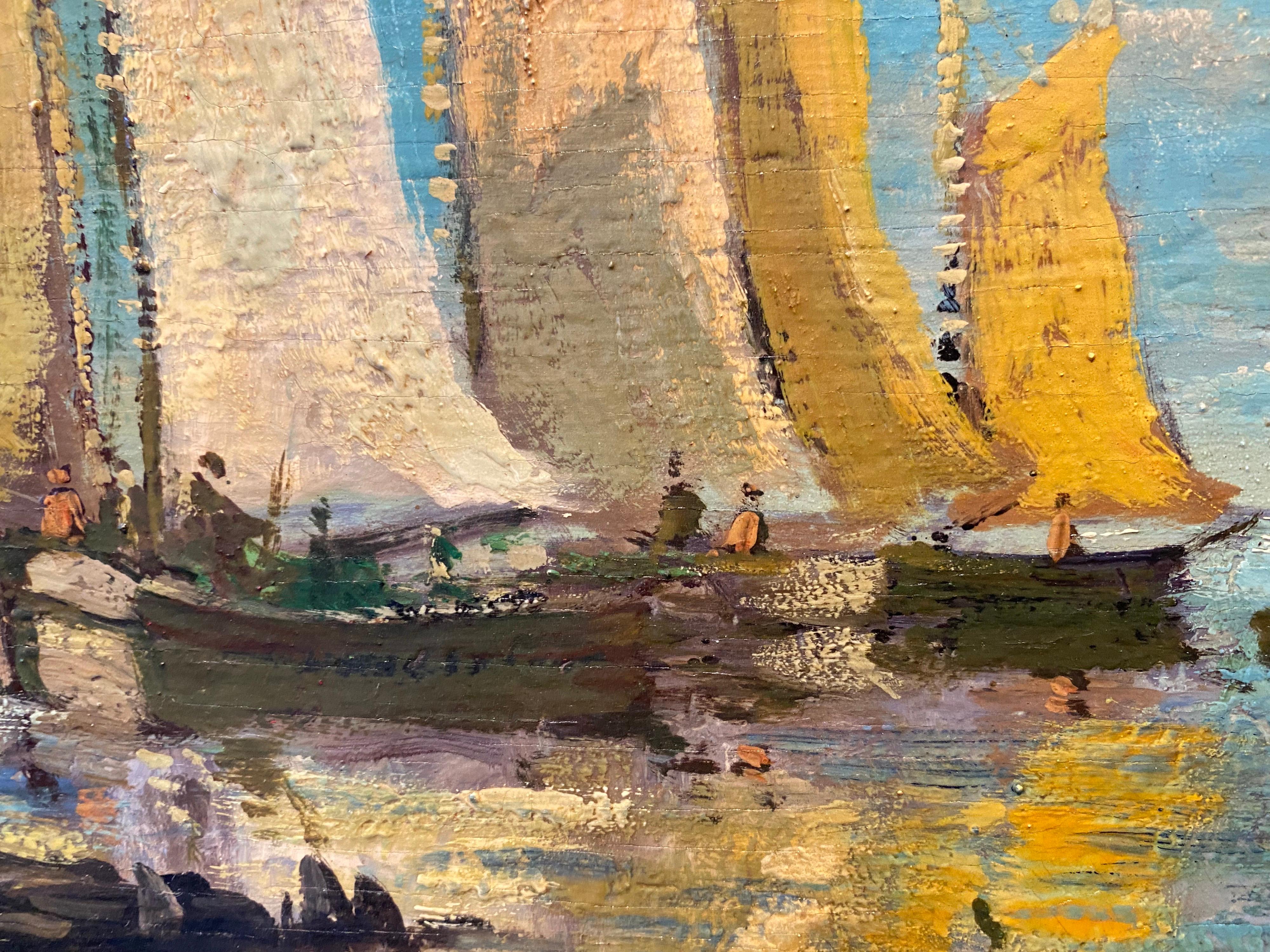 Large French impressionist seascape - Sailing Boats Sea Harbour 3