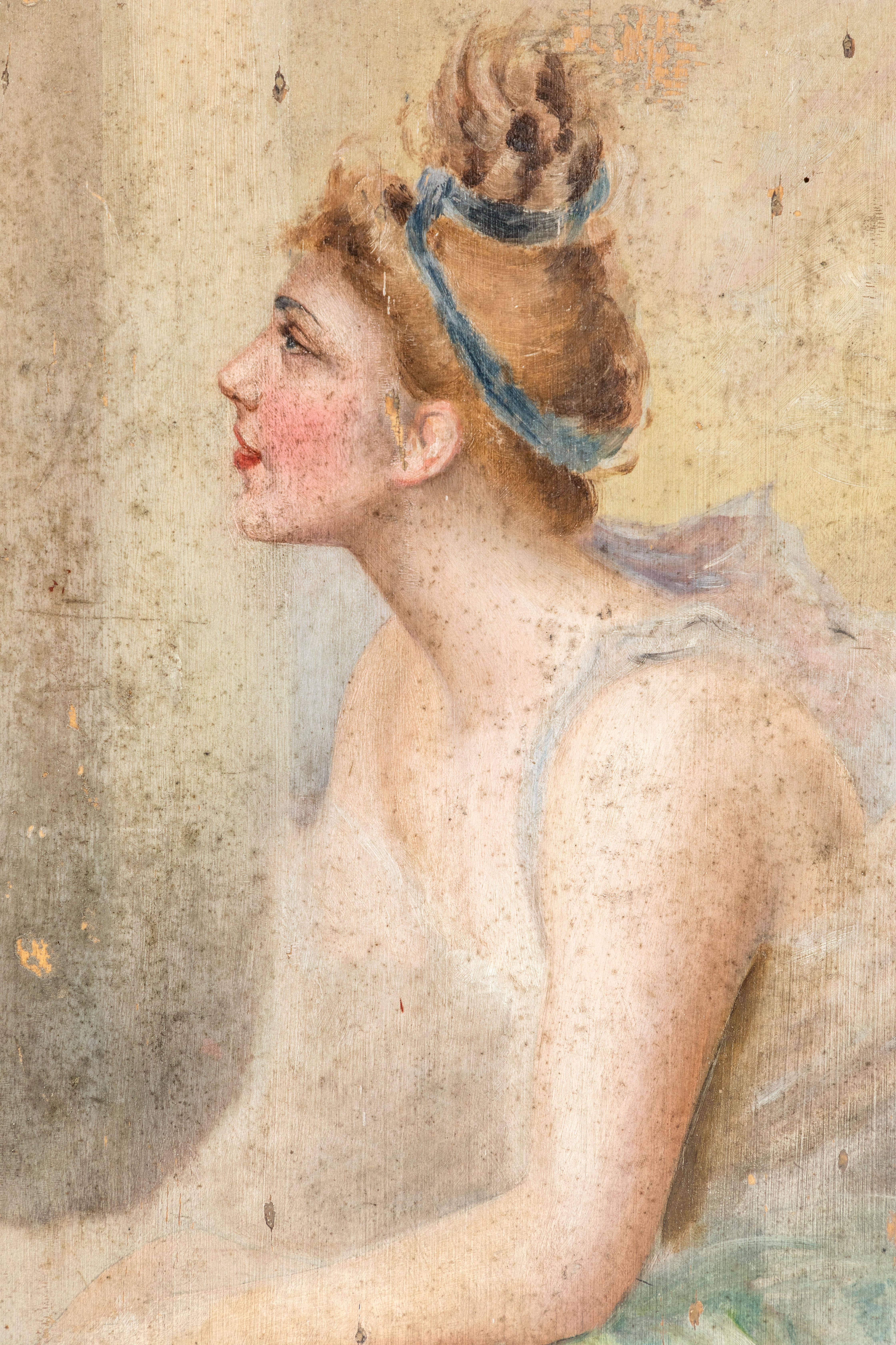 19th Century, French Oil Painting of a Seated Ballerina For Sale 1