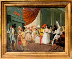 Antique 19th century French painting - The masked ball - music genre party