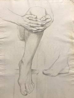 19TH CENTURY FRENCH REALIST ATELIER ACADEMIE DRAWING - MALE ANATOMY LEG