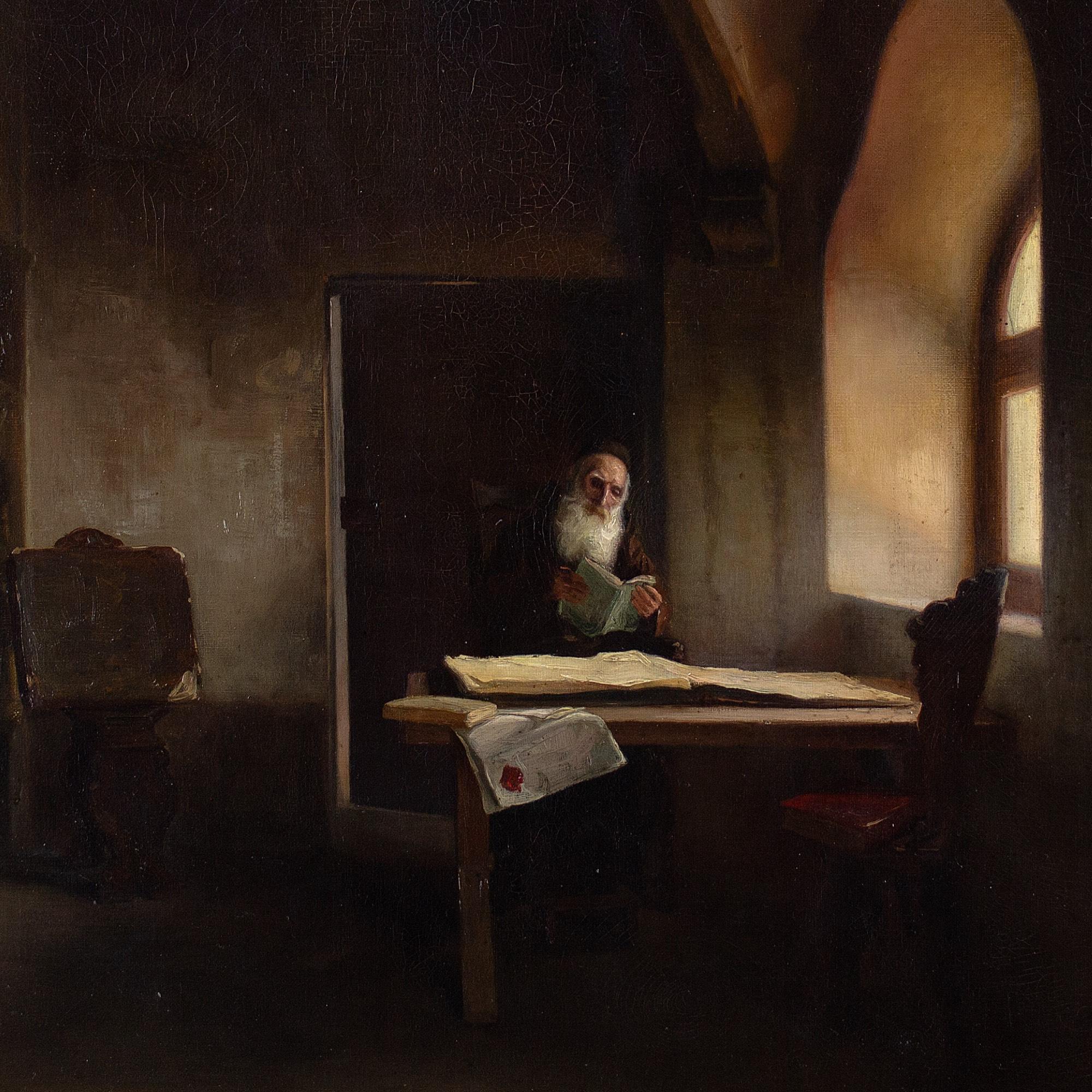 19th-Century French School, Church Interior With Capuchin Friar, Oil Painting 2