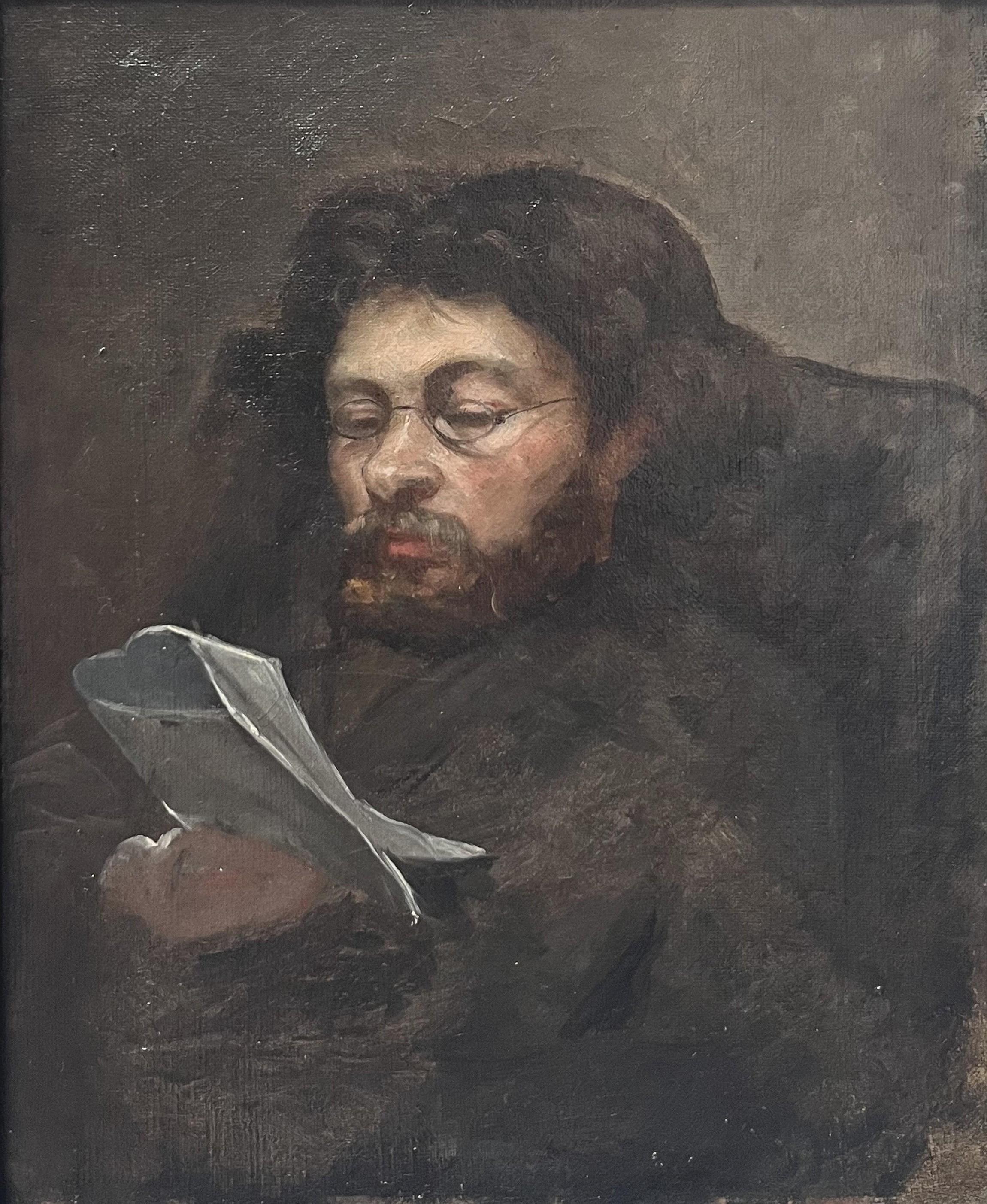 19th century French school, Portrait of a Reading Man, Oil on canvas