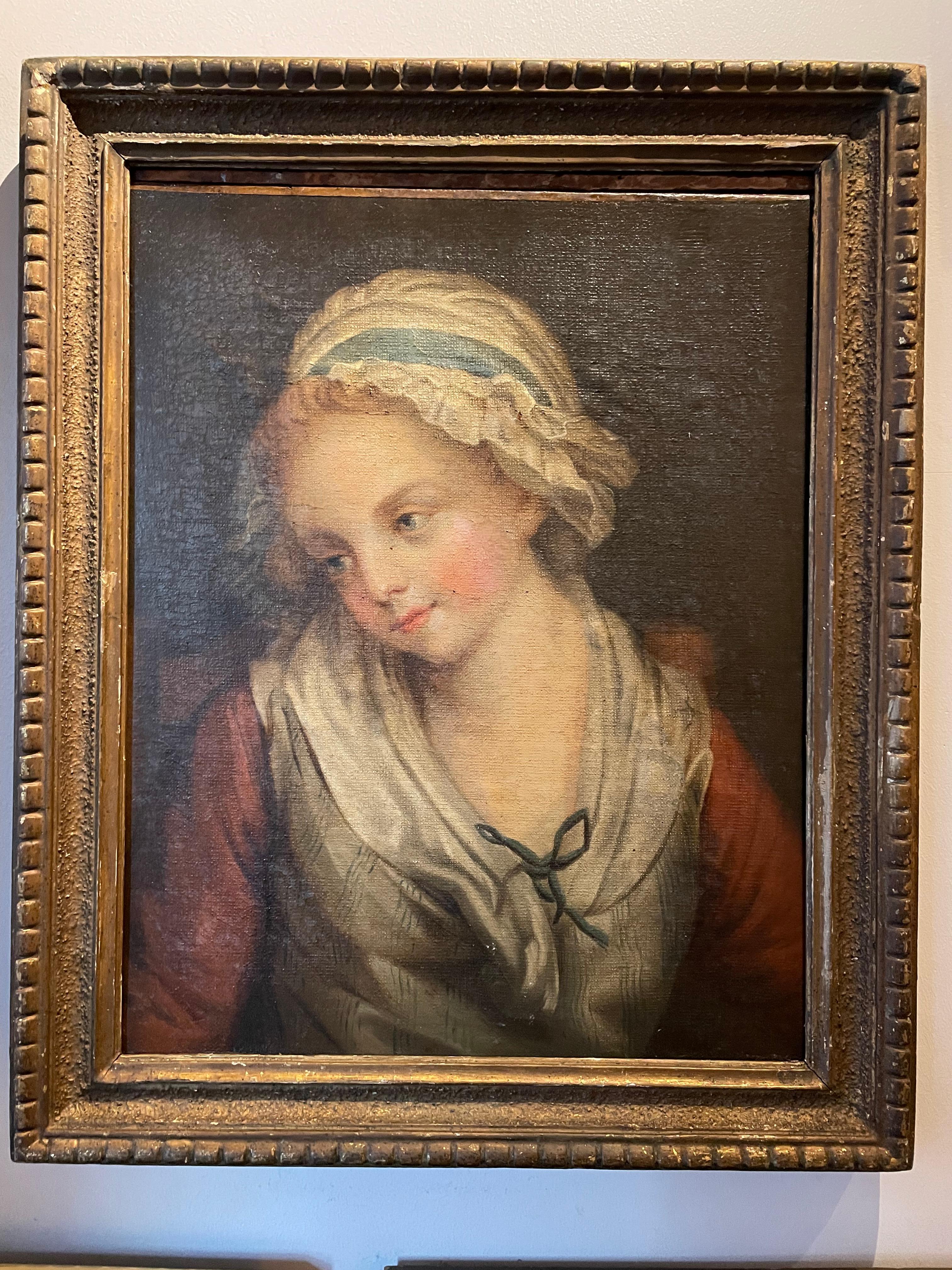 Unknown Portrait Painting - 19th Century French School - Portrait of a Young Maiden, ca 1840