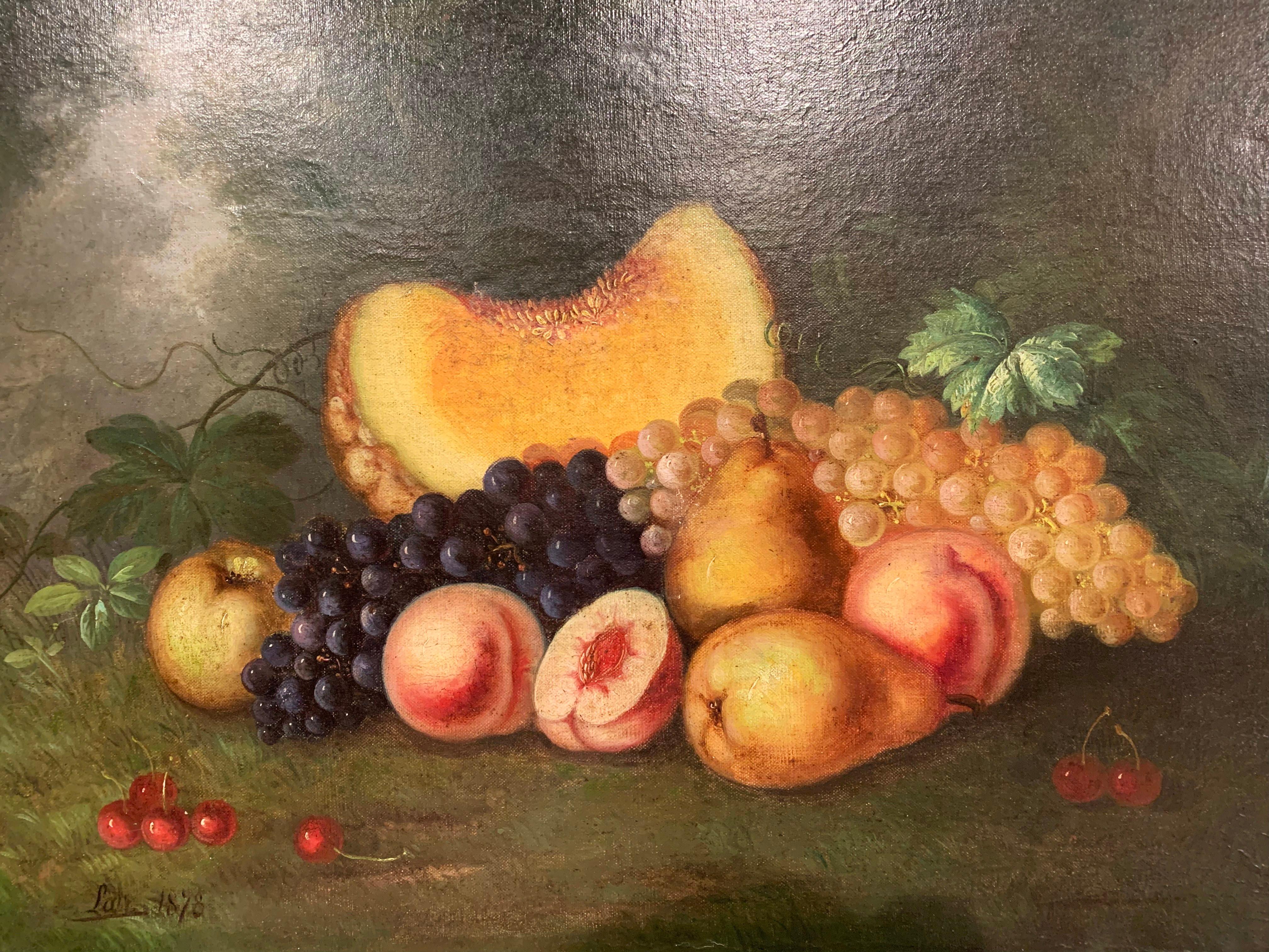 19th Century French Still Life Oil Painting on Canvas Signed and Dated 1878 - Black Still-Life Painting by Unknown