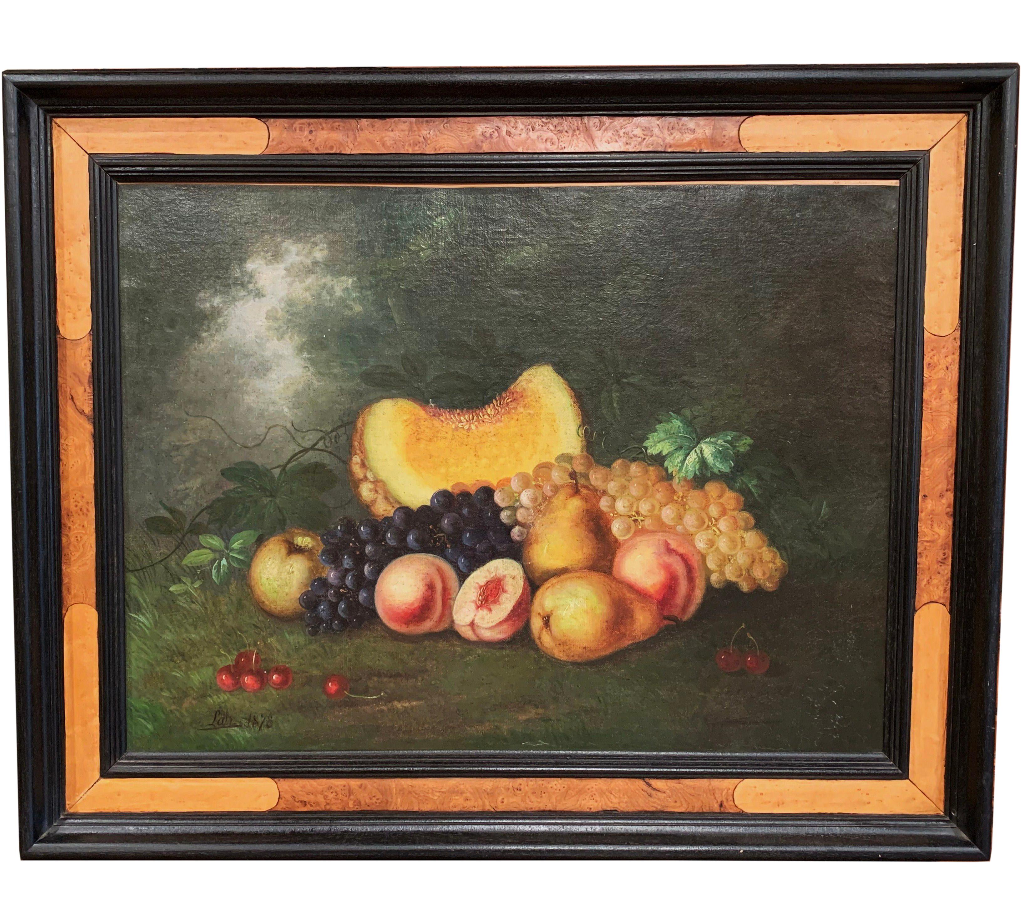 Unknown Still-Life Painting - 19th Century French Still Life Oil Painting on Canvas Signed and Dated 1878