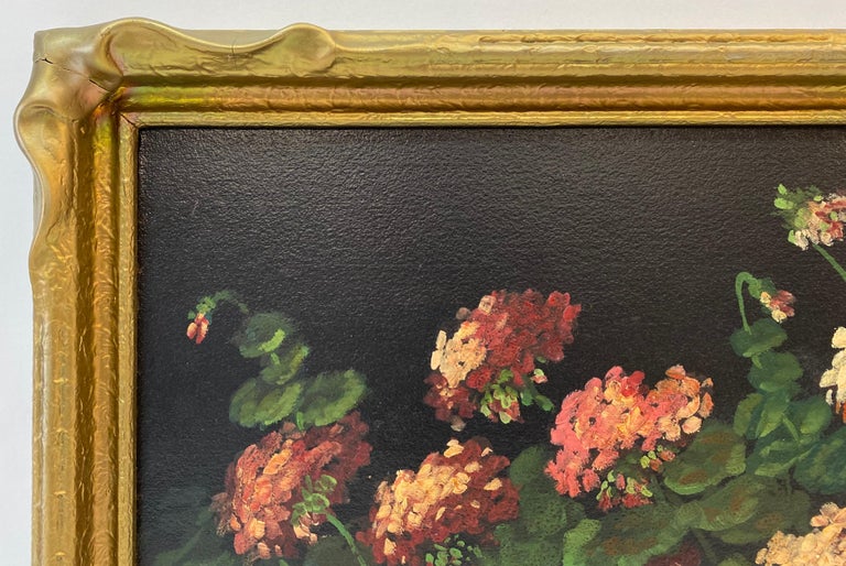 Unknown - 19th Century George Gibbs "Geraniums" Still Life Oil Painting