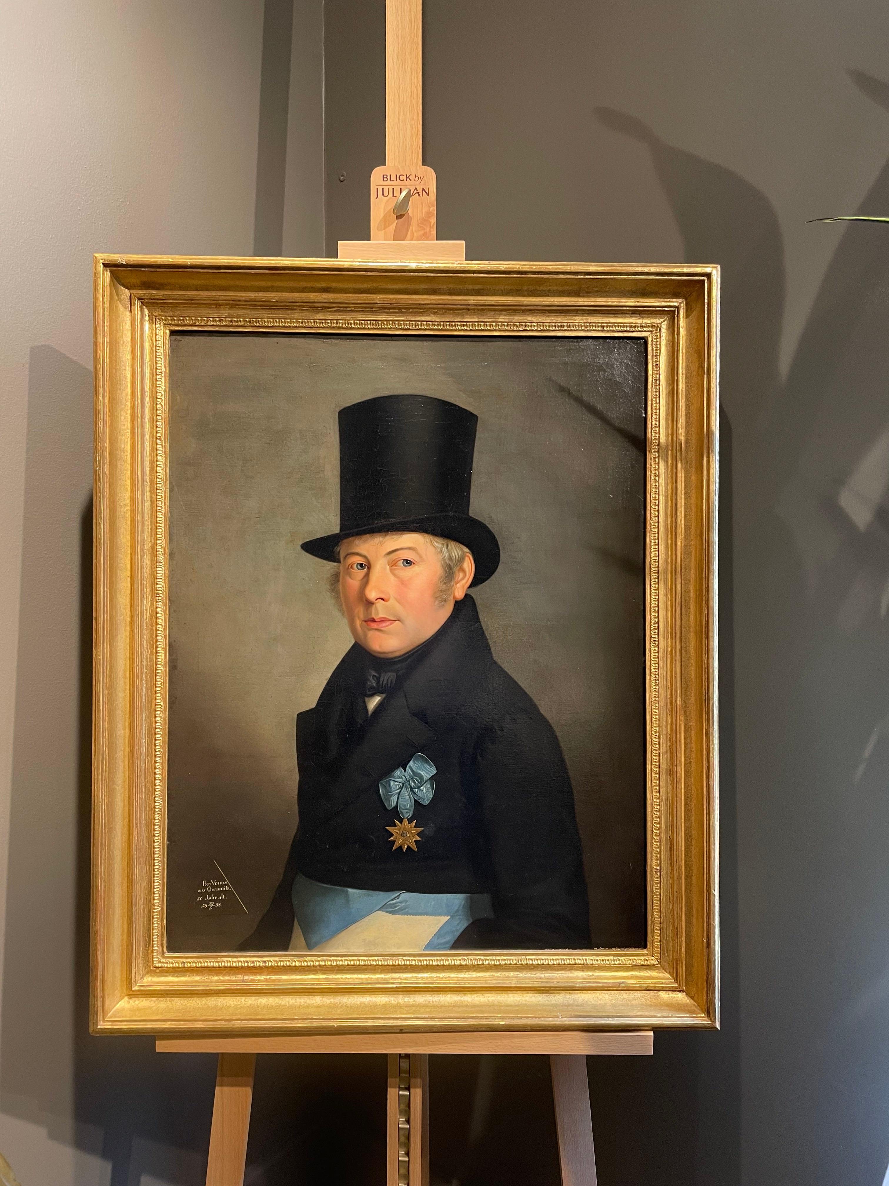 19th Century German School, Caballero con sombrero de copa, 1839 en venta 7