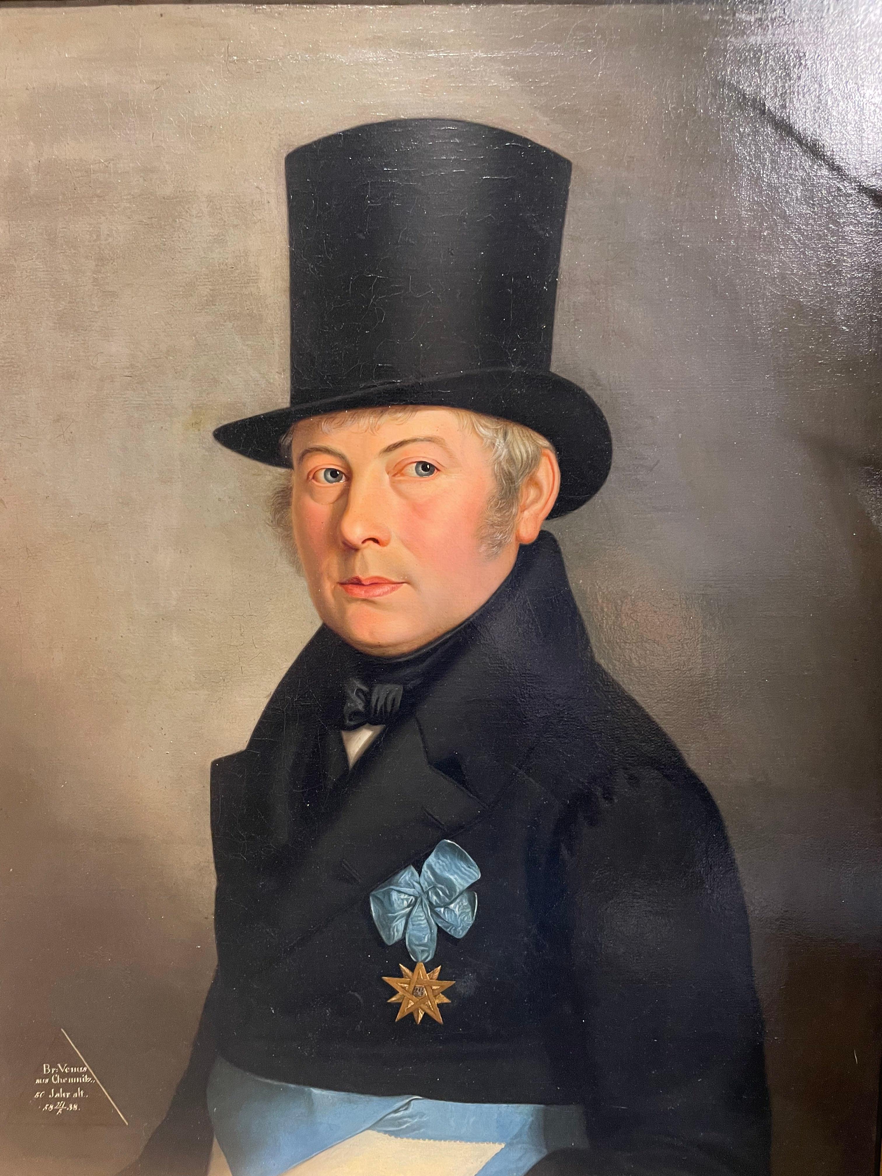19th Century German School, Caballero con sombrero de copa, 1839 en venta 2
