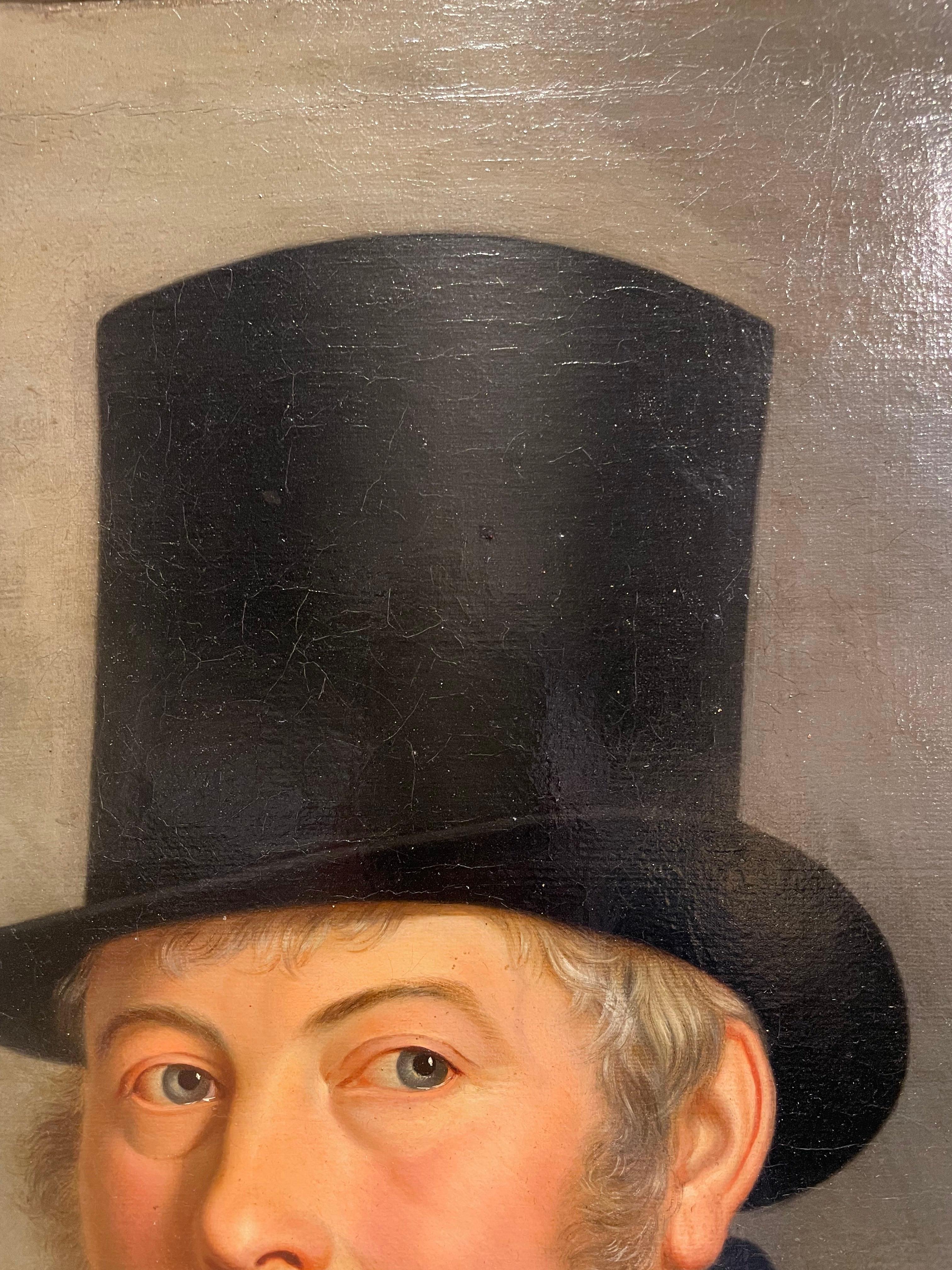 19th Century German School, Caballero con sombrero de copa, 1839 en venta 3