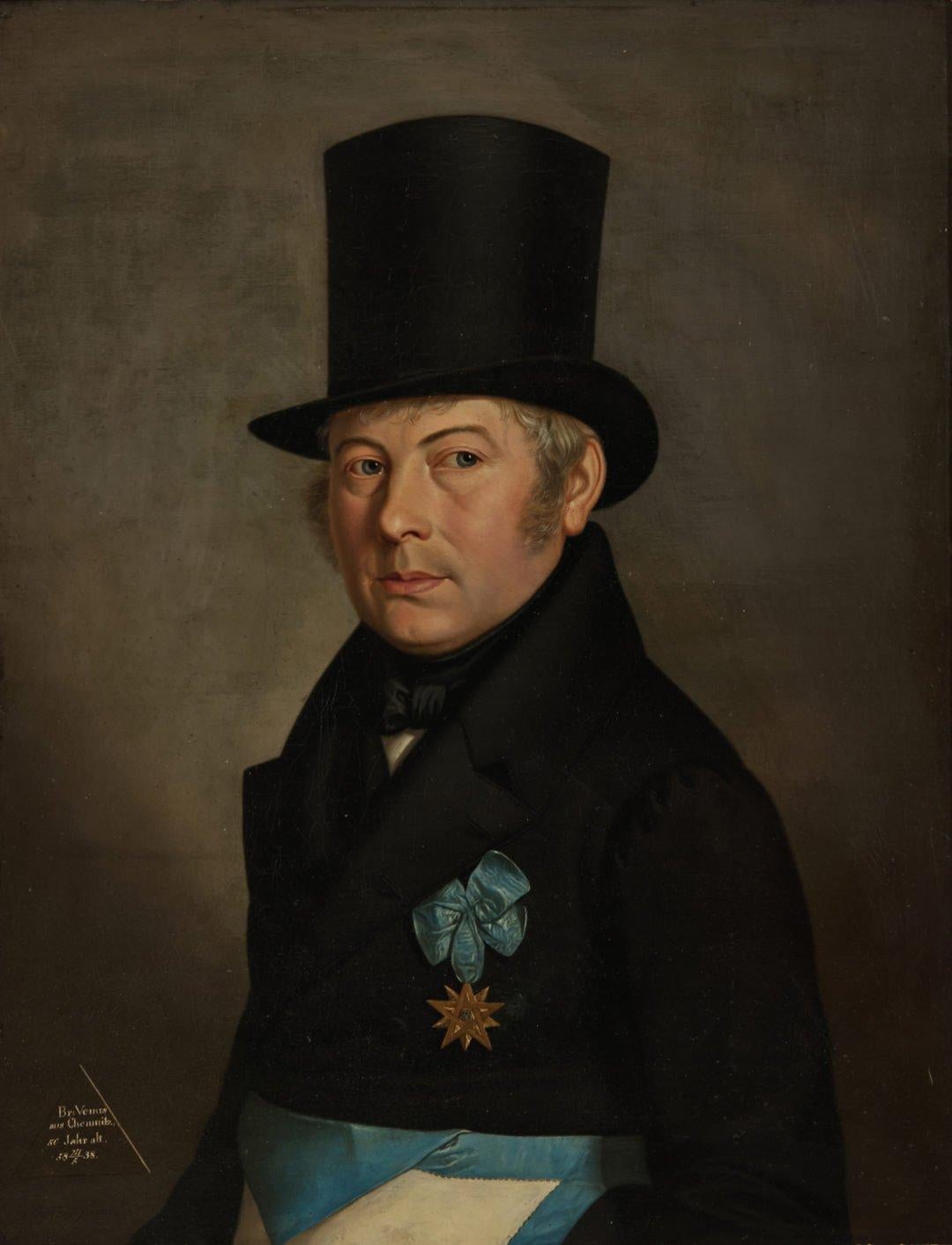 Figurative Painting Unknown - École allemande du 19e siècle, Gentleman with Top Hat, 1839