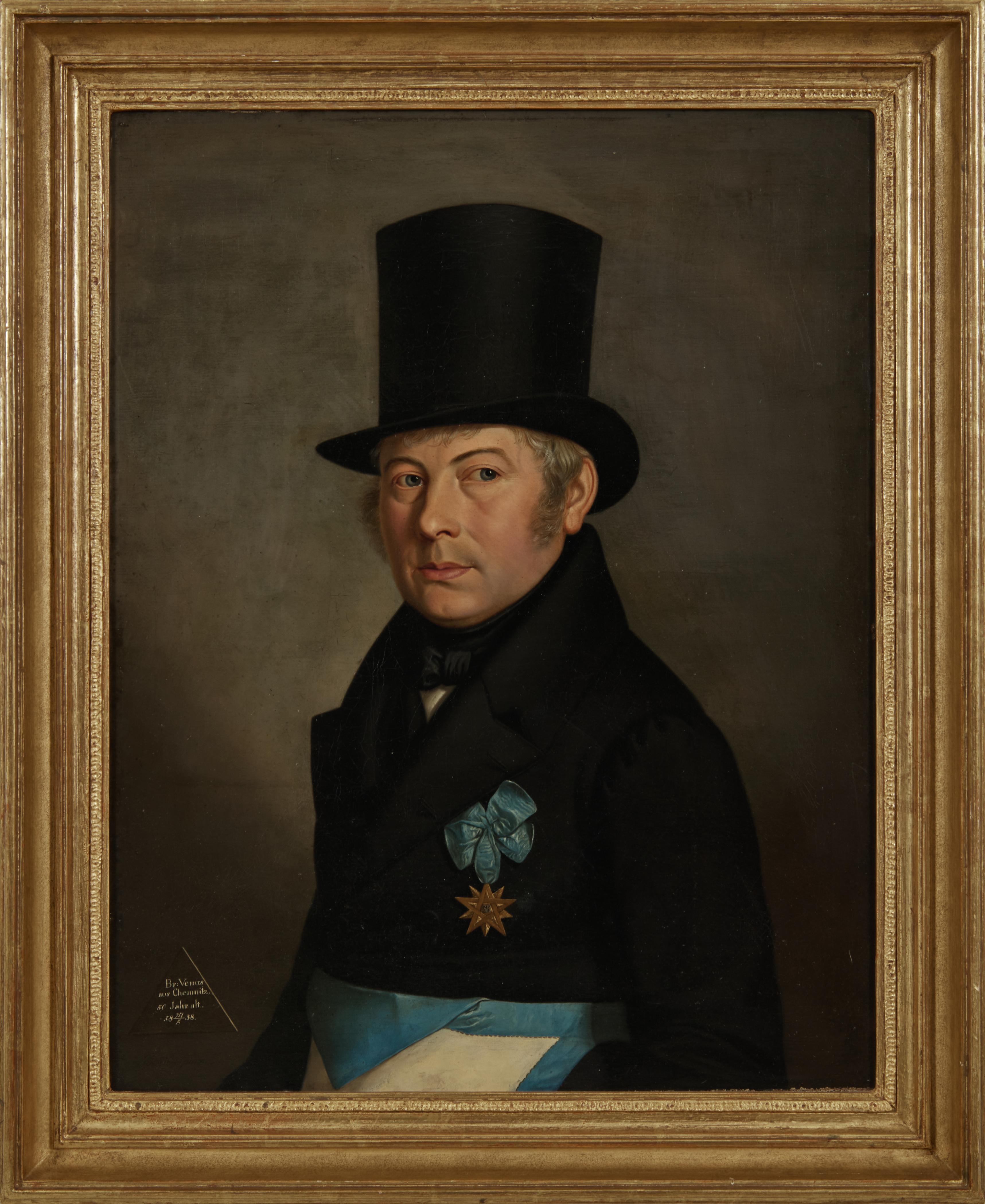Unknown Figurative Painting - 19th Century German School, Gentleman with Top Hat, 1839