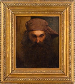 19th-Century German School, Study Of A Man’s Head, Antique Oil Painting