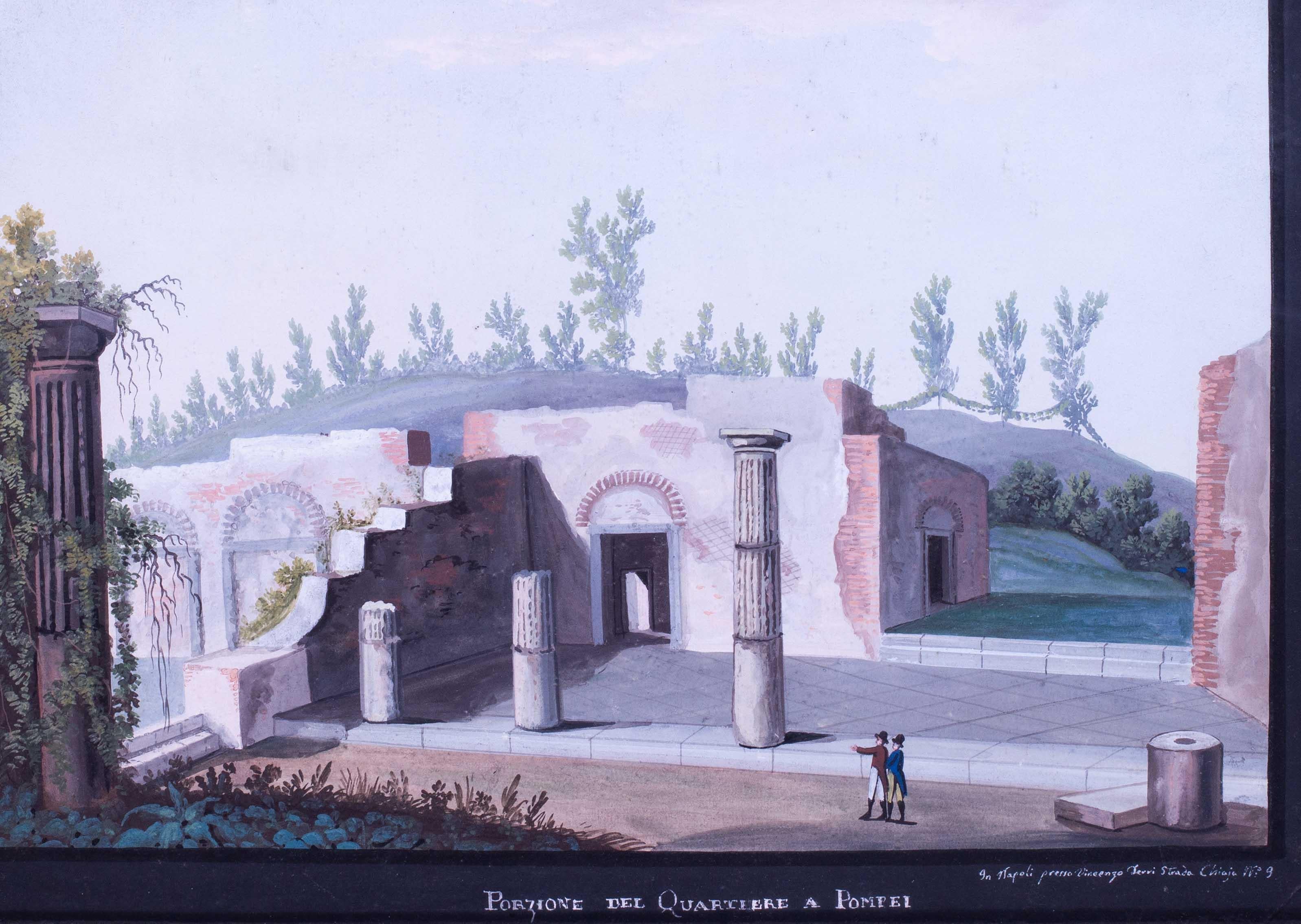 Gouache del XIX secolo raffigurante una visita a Pompei durante il Grand Tour - Painting di Unknown
