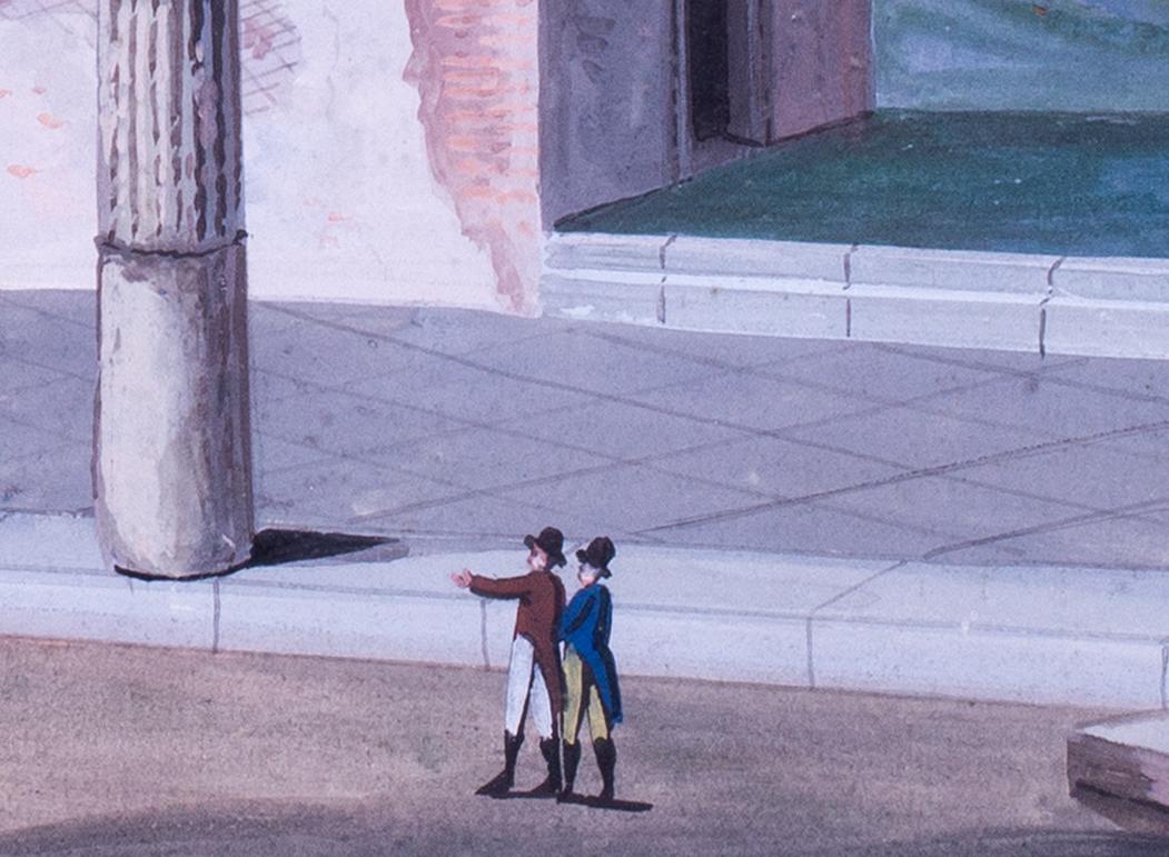 Gouache del XIX secolo raffigurante una visita a Pompei durante il Grand Tour - Figurative Painting Nero di Unknown