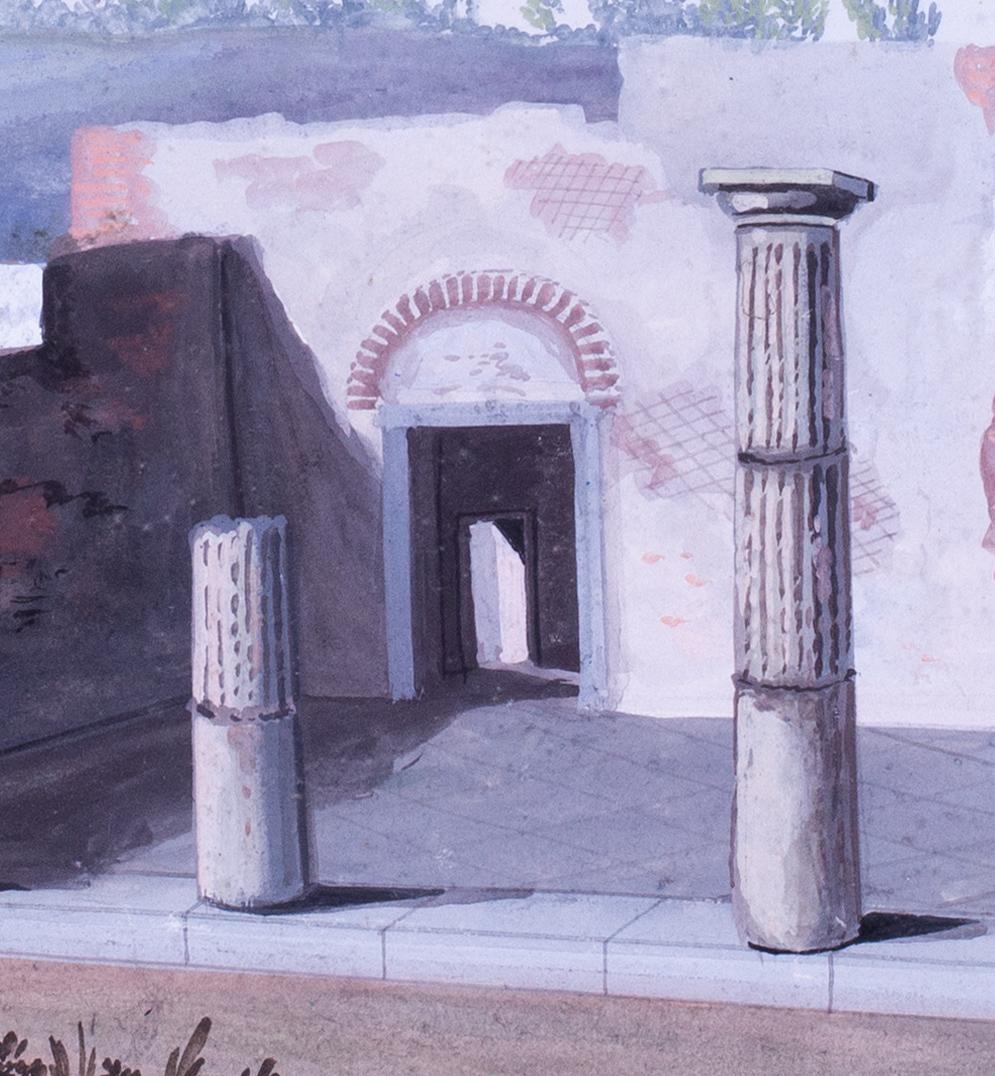 Scuola napoletana (inizio XIX secolo)
Una visita a Pompei durante il Grand Tour 
Guazzo su carta
Con iscrizione 
