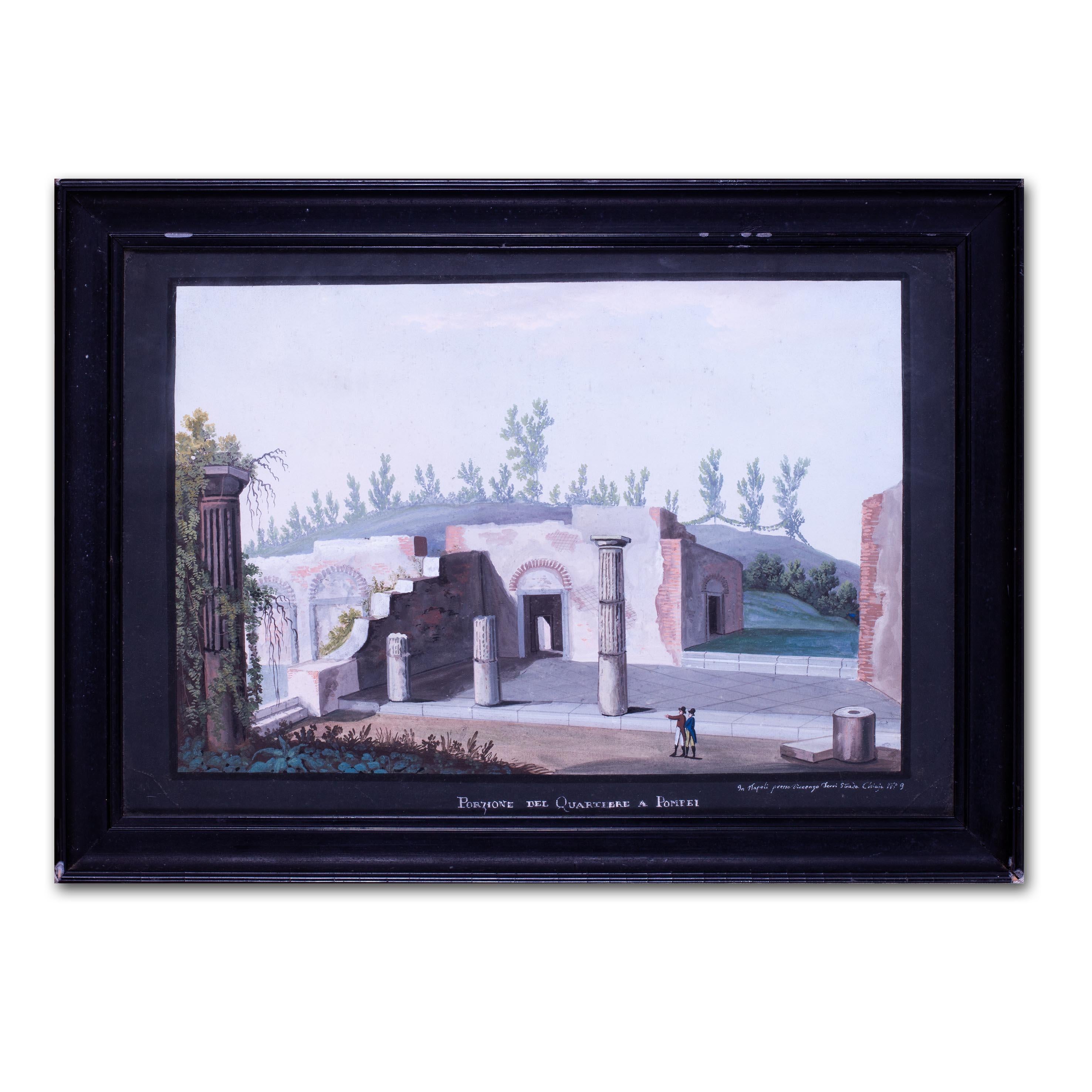 Gouache del XIX secolo raffigurante una visita a Pompei durante il Grand Tour in vendita 3
