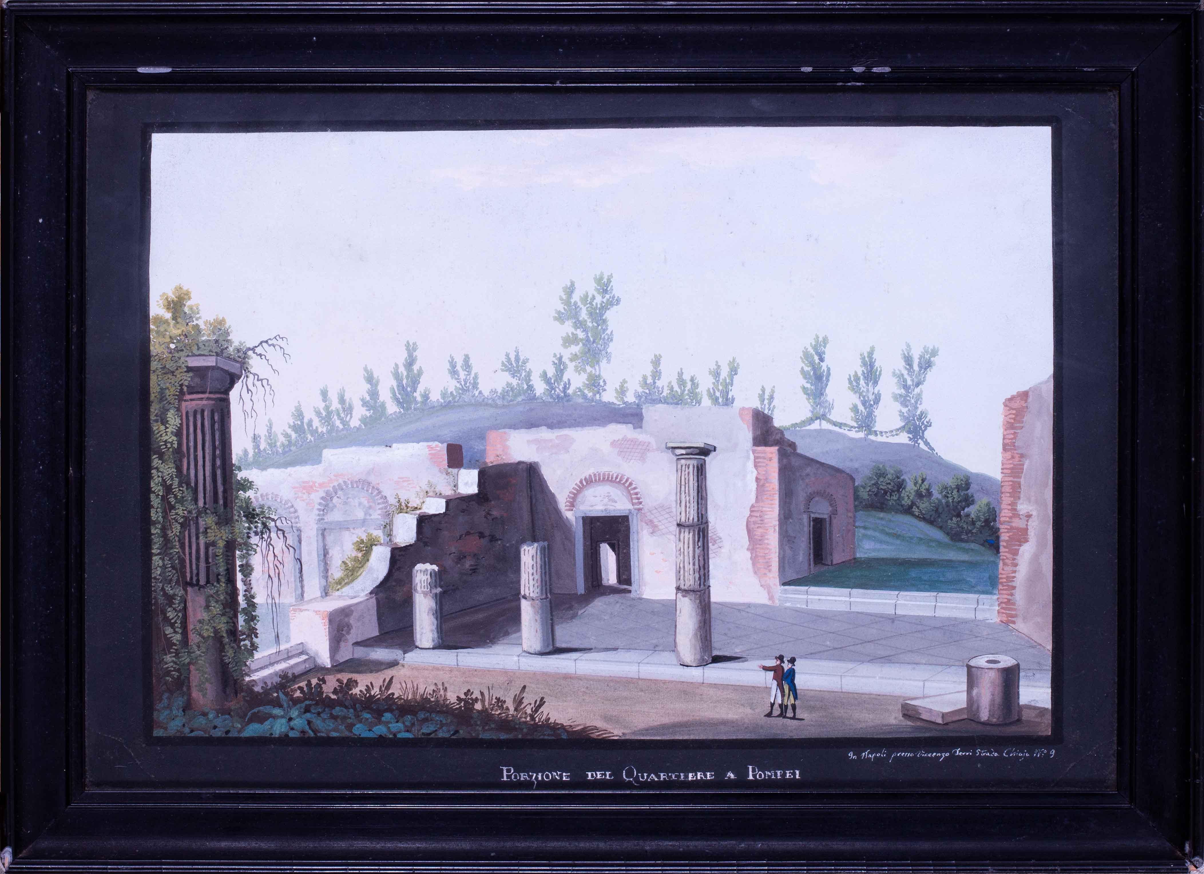 19th Century gouache of a visit to Pompei on the Grand Tour