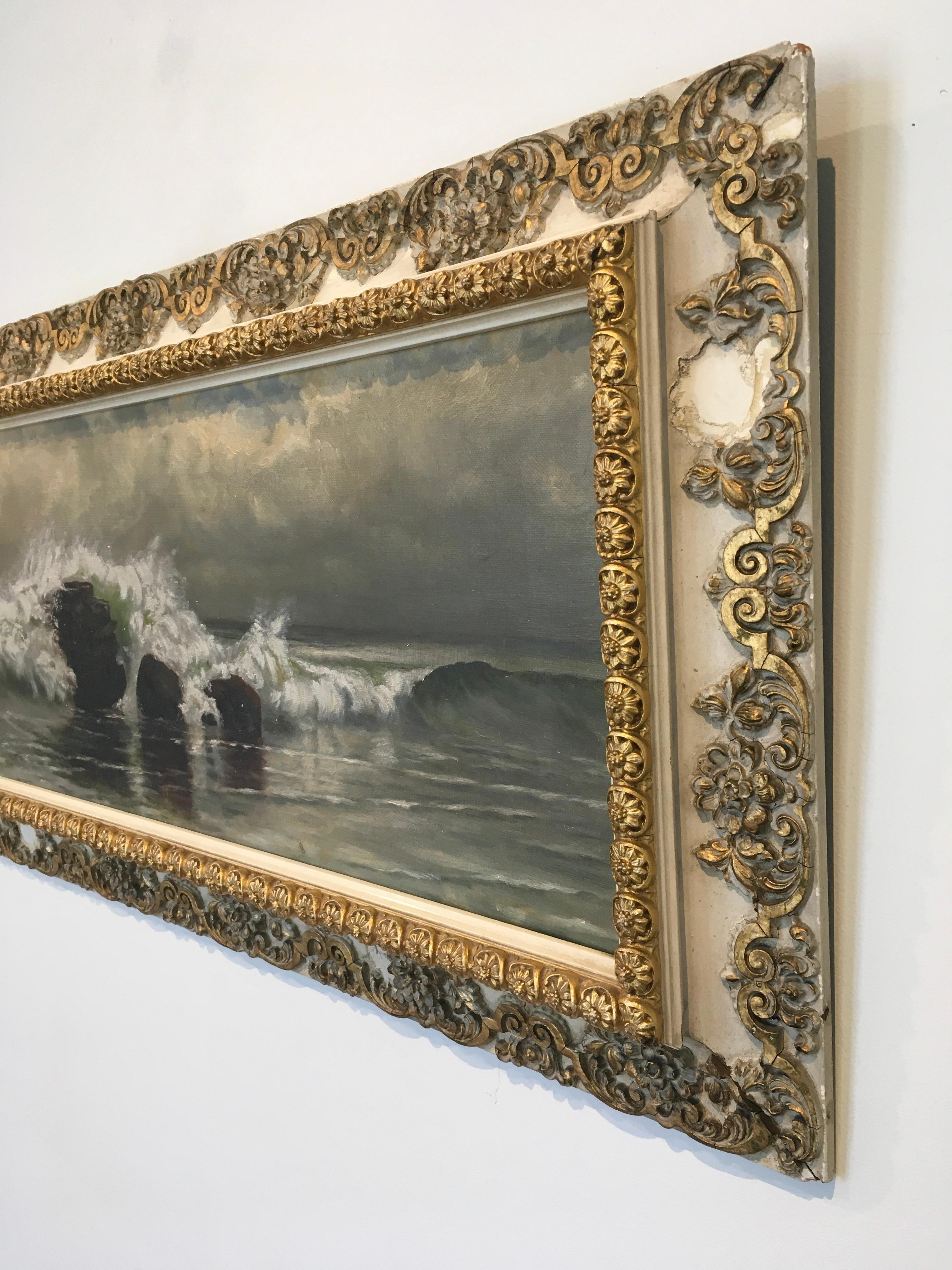 'Paesaggio marino impressionista del XIX secolo', di autore ignoto, olio su tela - Painting di Unknown