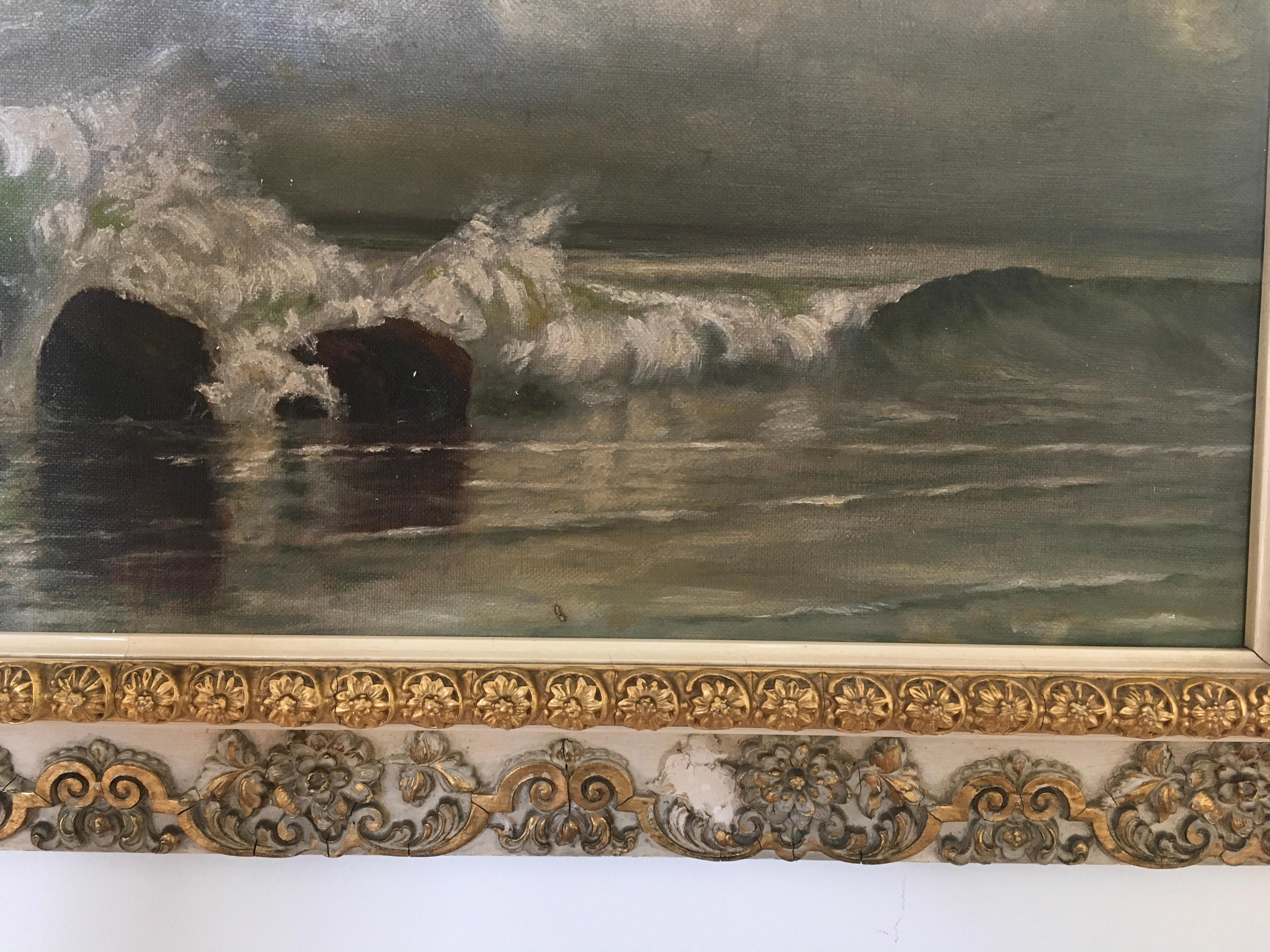 'Paesaggio marino impressionista del XIX secolo', di autore ignoto, olio su tela in vendita 3