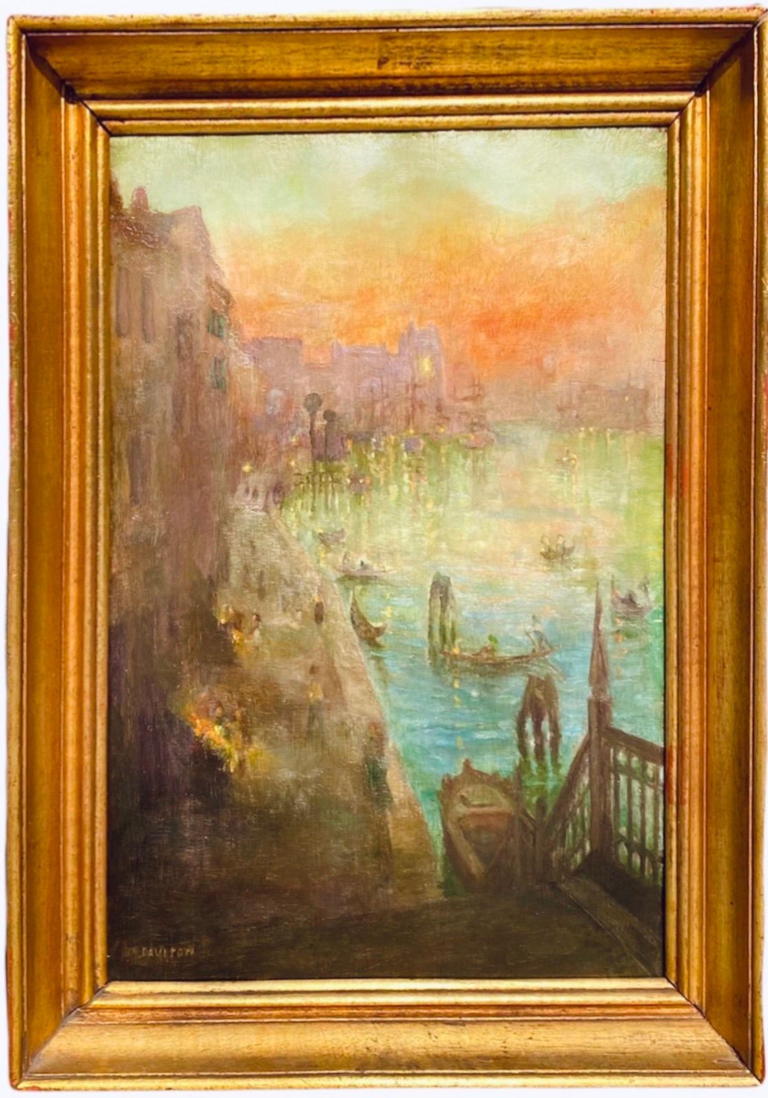 Unknown Figurative Painting - 19th century impressionist painting - View of Venice - Sunset Canal Capriccio