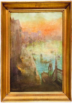 19th century impressionist painting - View of Venice - Sunset Canal Capriccio