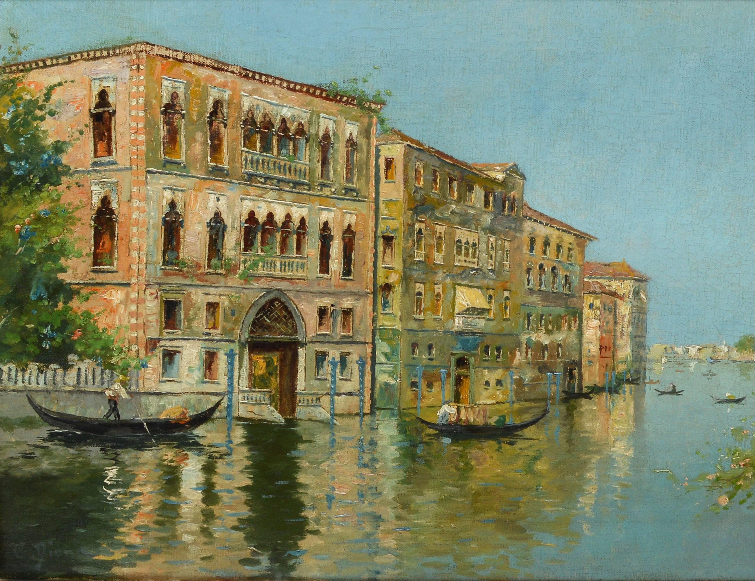 19th Century Impressionist View of Venice Italy - Brown Landscape Painting by Unknown