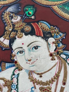 Indische Goldmalerei aus Tanjore aus dem 19. Jahrhundert, die Krishna darstellt