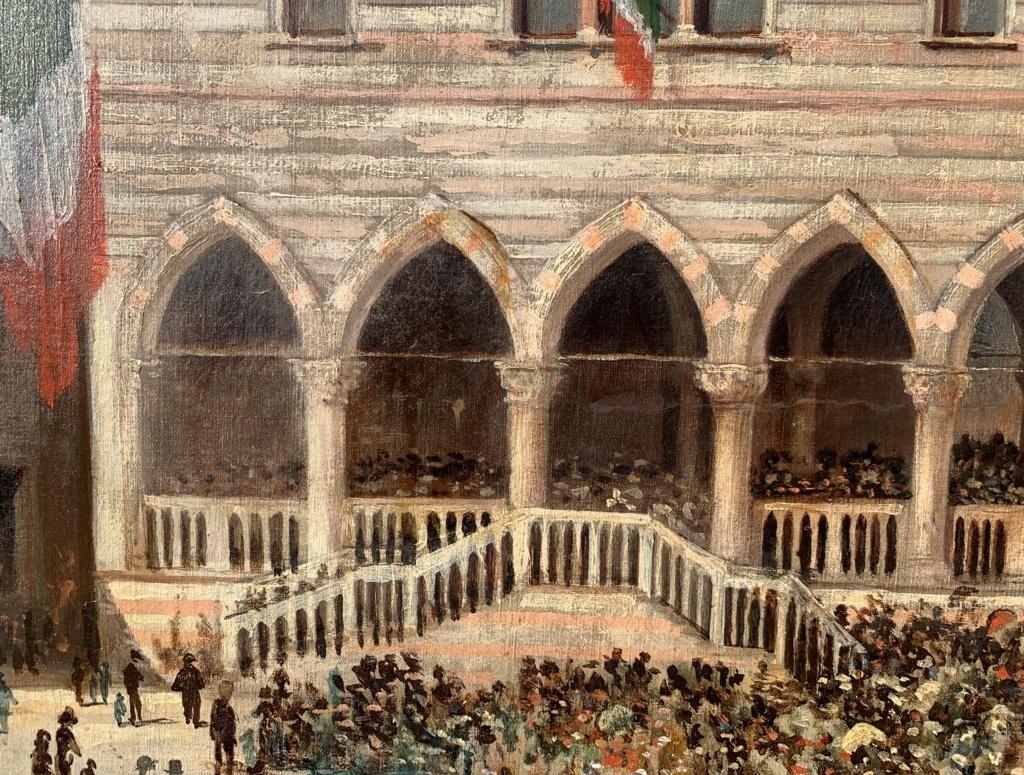 Cuadro vista ciudad italiana siglo XIX - Udine visita Rey Italia - Óleo sobre lienzo 7