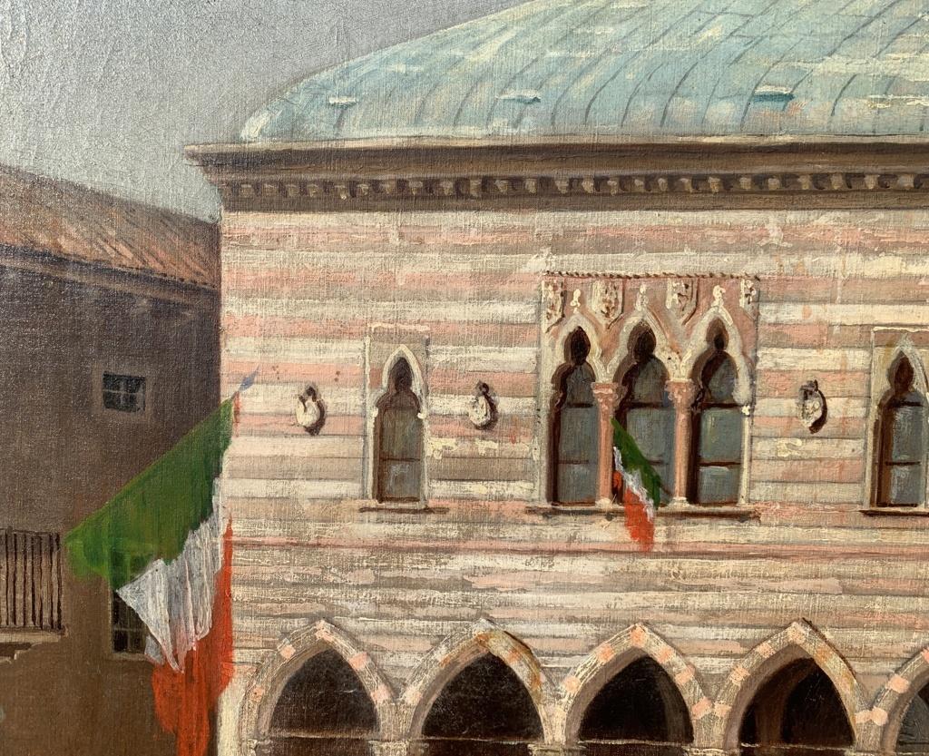 Cuadro vista ciudad italiana siglo XIX - Udine visita Rey Italia - Óleo sobre lienzo 8