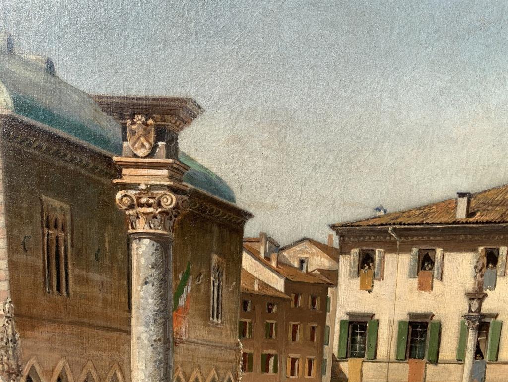 Cuadro vista ciudad italiana siglo XIX - Udine visita Rey Italia - Óleo sobre lienzo 10