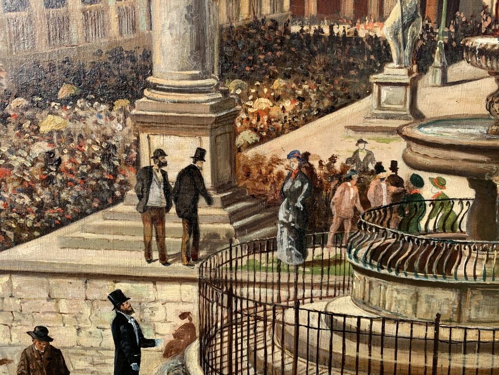 Cuadro vista ciudad italiana siglo XIX - Udine visita Rey Italia - Óleo sobre lienzo 3
