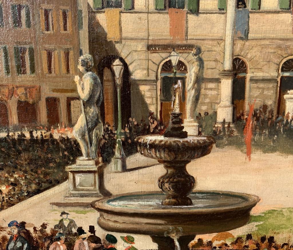 Cuadro vista ciudad italiana siglo XIX - Udine visita Rey Italia - Óleo sobre lienzo 4