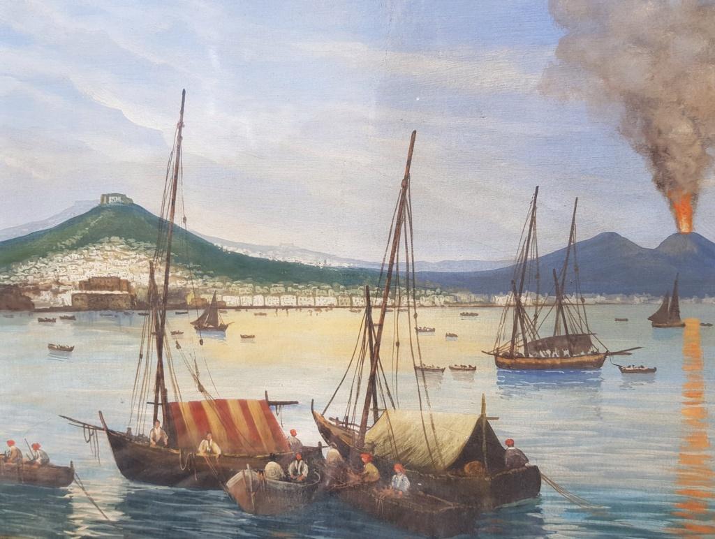 19th century Italian painting - View of Naples - Gouache on paper Tempera Italy 1