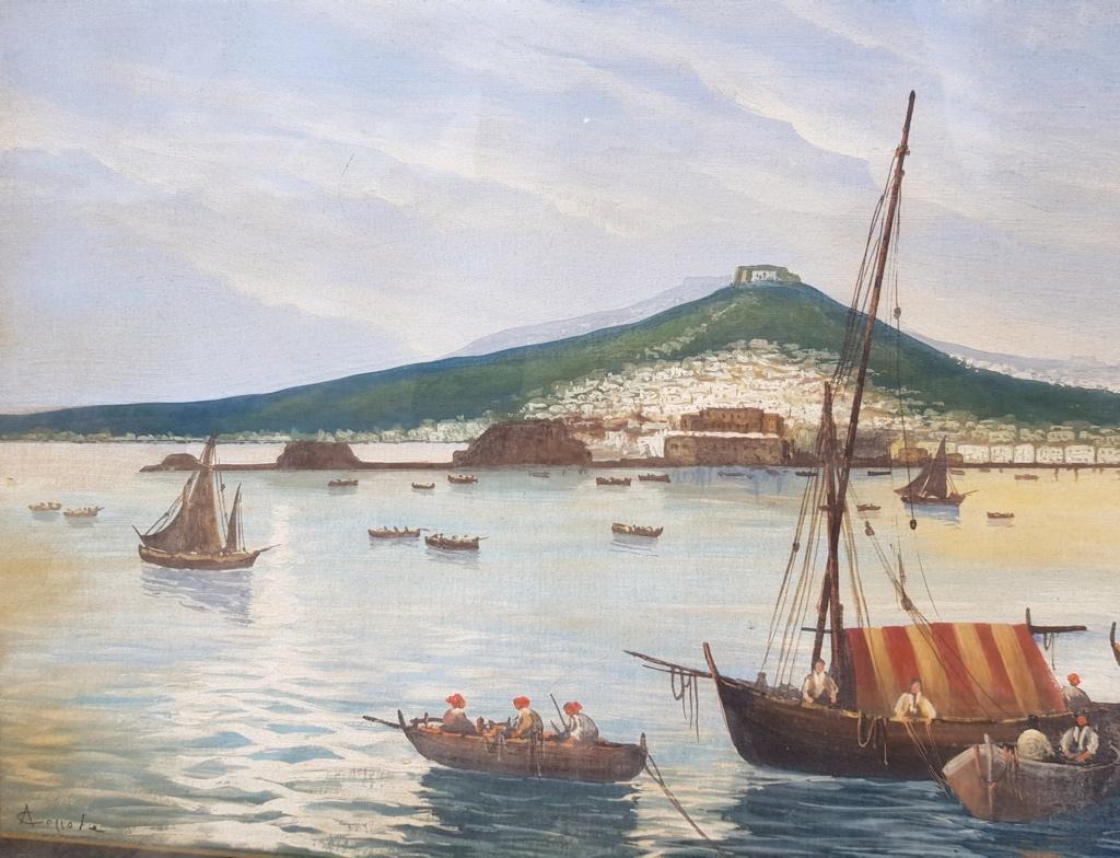 19th century Italian painting - View of Naples - Gouache on paper Tempera Italy 2