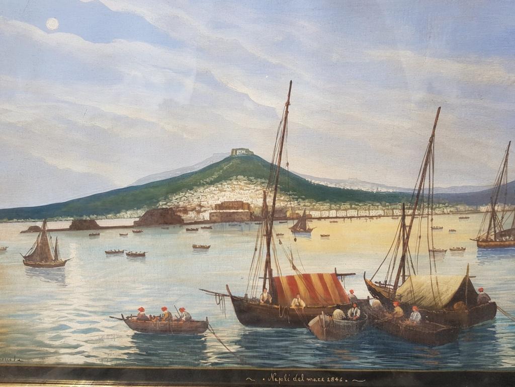 19th century Italian painting - View of Naples - Gouache on paper Tempera Italy 4