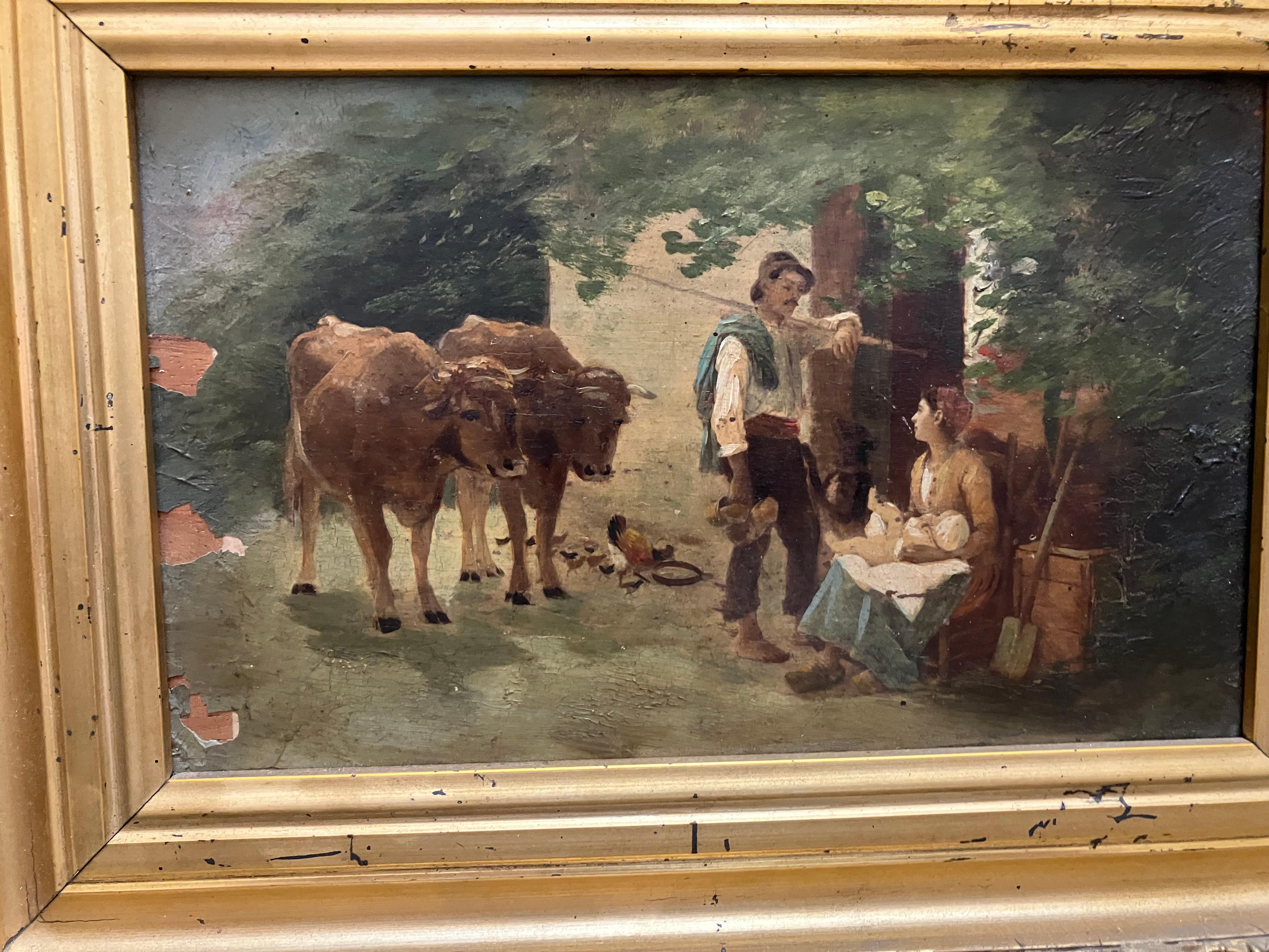 Pair of 19 century Italian school paintings - Brown Figurative Painting by Unknown