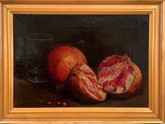 19th Century Italian School Pomegranates Still Life Oil Painting