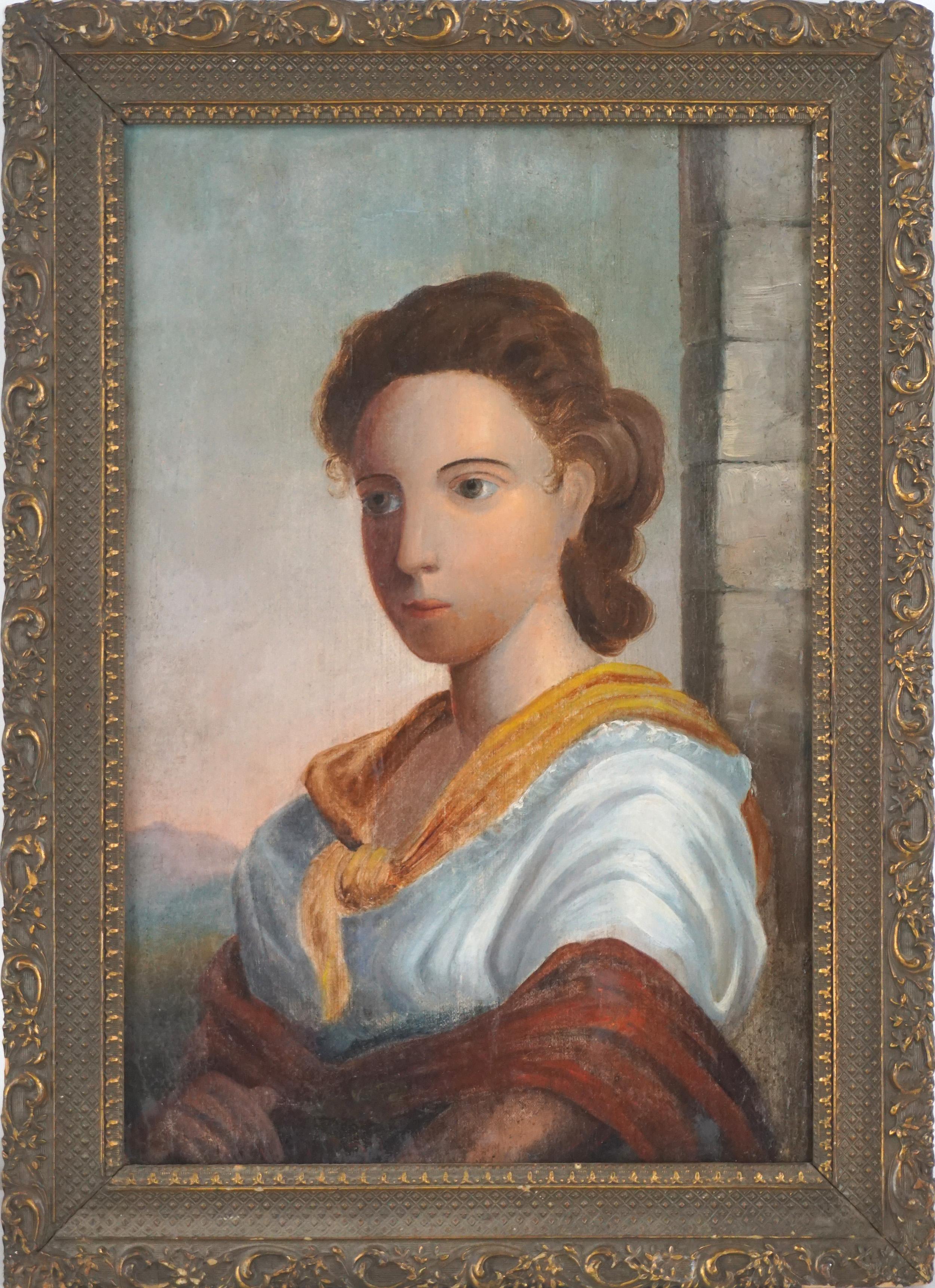 Unknown Portrait Painting – Italienisches Schulporträt eines bäuerlichen Mädchens aus dem 19. Jahrhundert