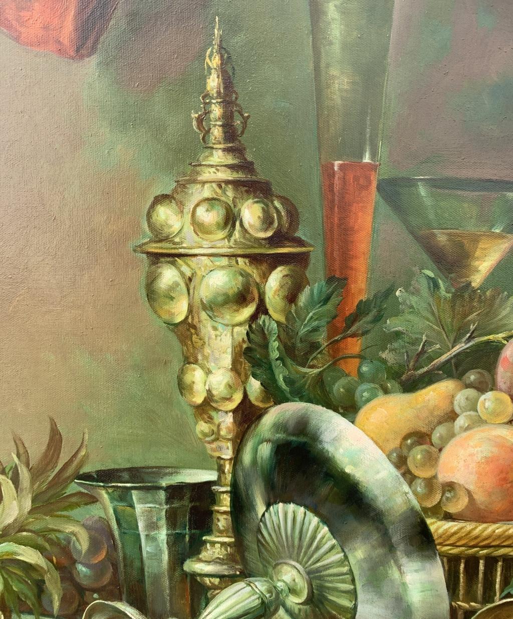 19th century Italian still life painting - Fruit tableware interior  3