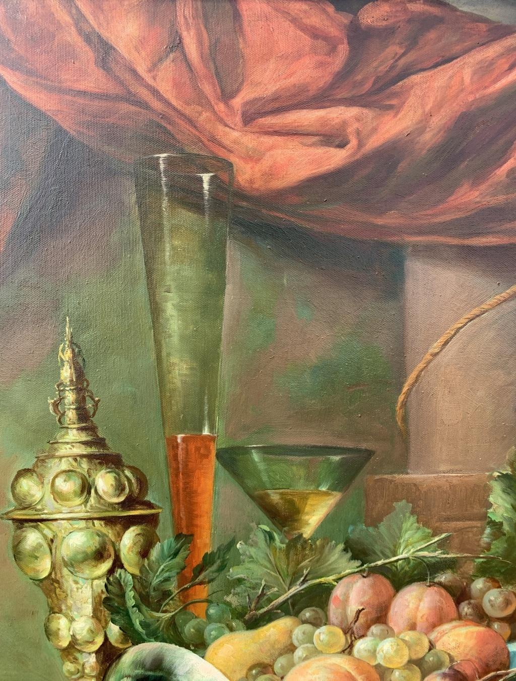 19th century Italian still life painting - Fruit tableware interior  4