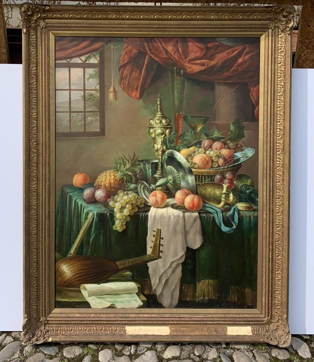 19th century Italian still life painting - Fruit tableware interior  - Painting by Unknown