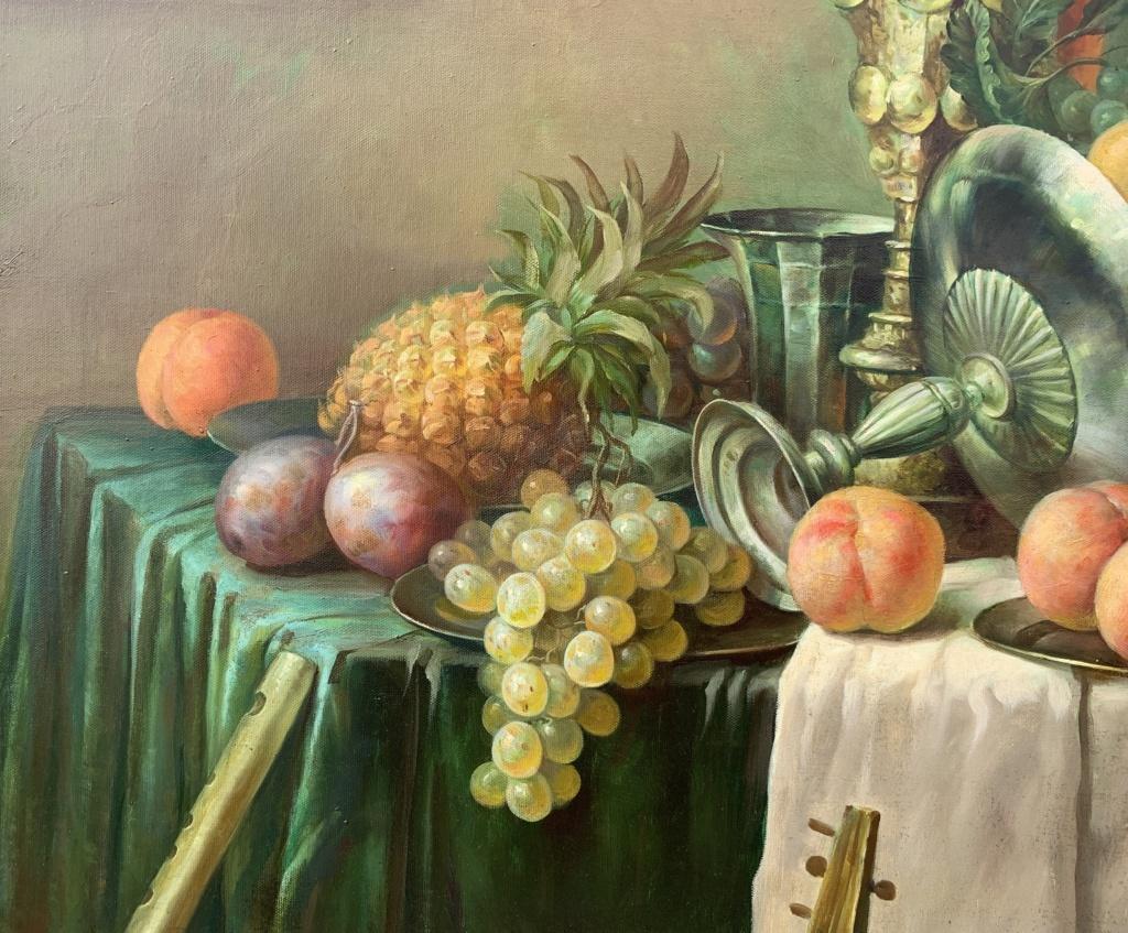 19th century Italian still life painting - Fruit tableware interior  - Old Masters Painting by Unknown