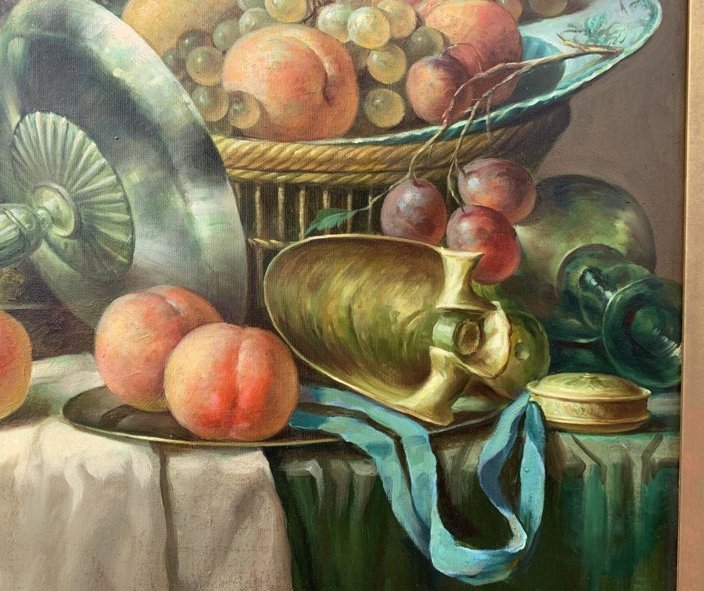 19th century Italian still life painting - Fruit tableware interior  1