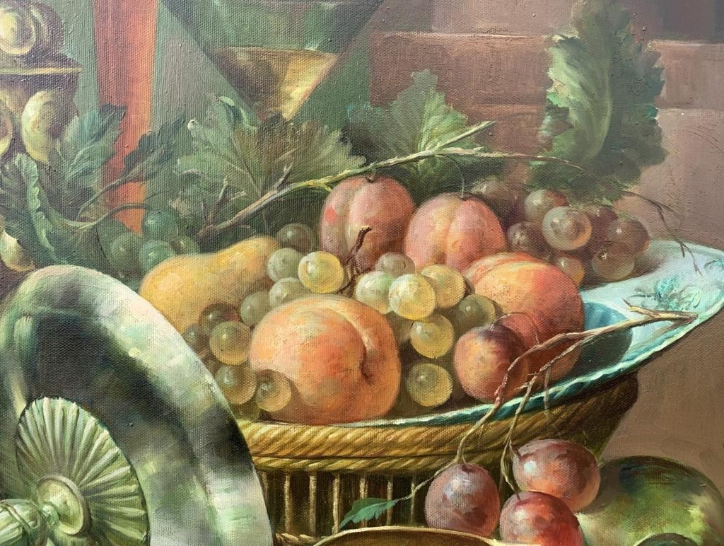 19th century Italian still life painting - Fruit tableware interior  2