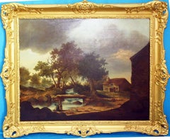 19th Century Landscape Oil Painting English School “Cottage by the Stream”
