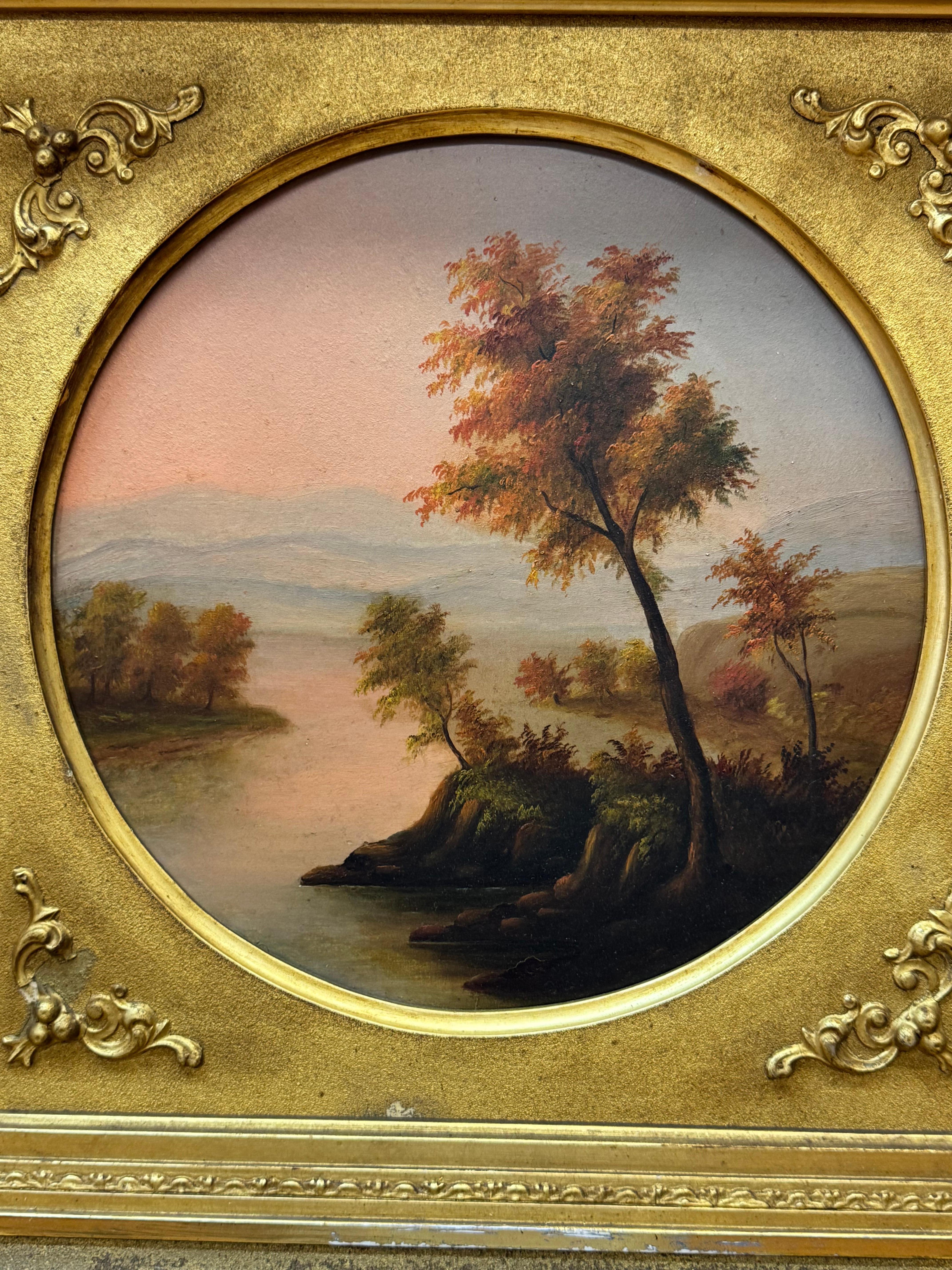 Arbre lumineux, paysage, peinture du 19ème siècle avec un beau cadre sculpté à la main - Painting de Unknown