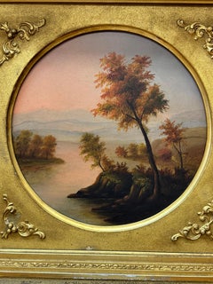19th century luminous tree, landscape, painting w/ beautiful hand carve frame