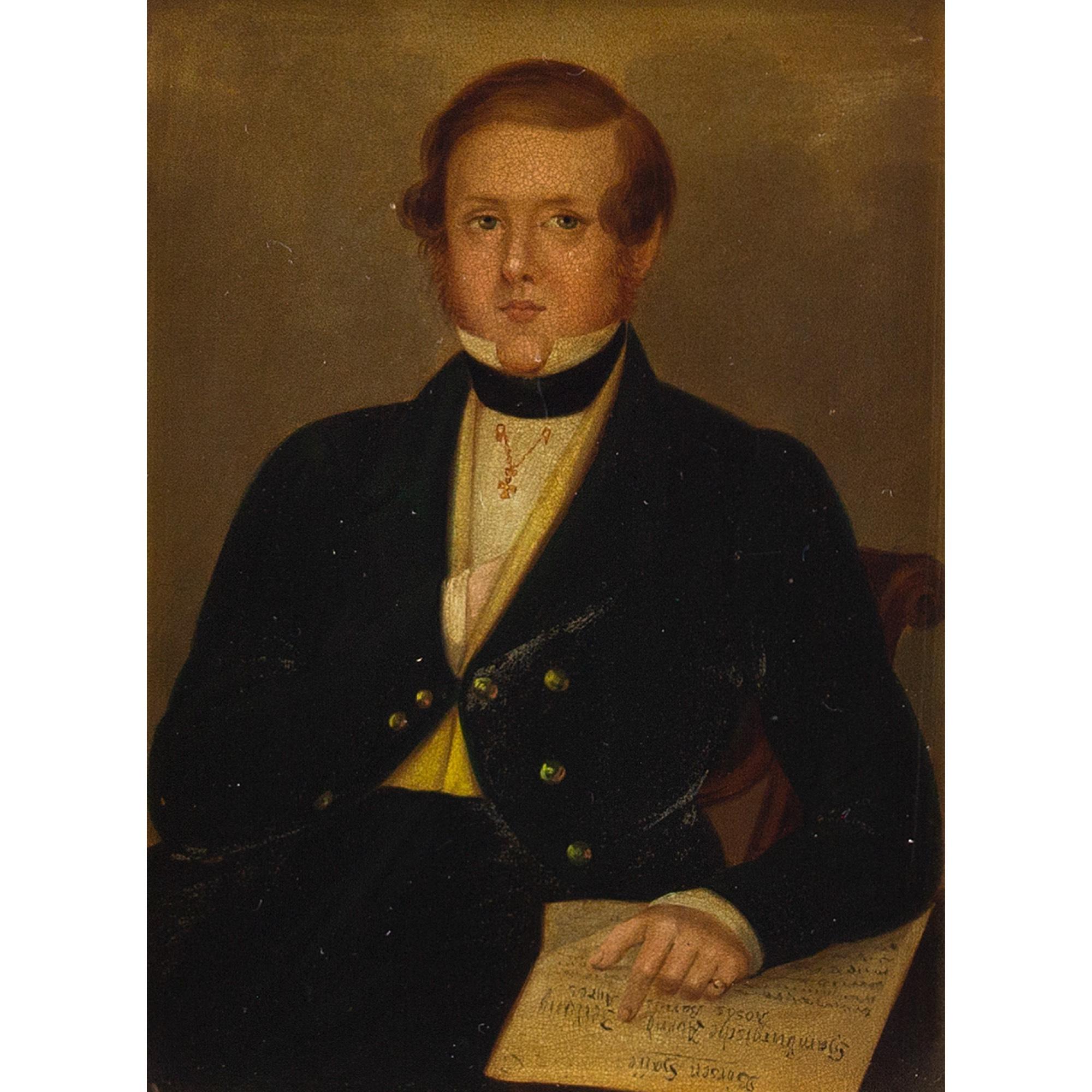 19th-Century Miniature Portrait Of Henry Jones, Oil On Copper - Painting by Unknown