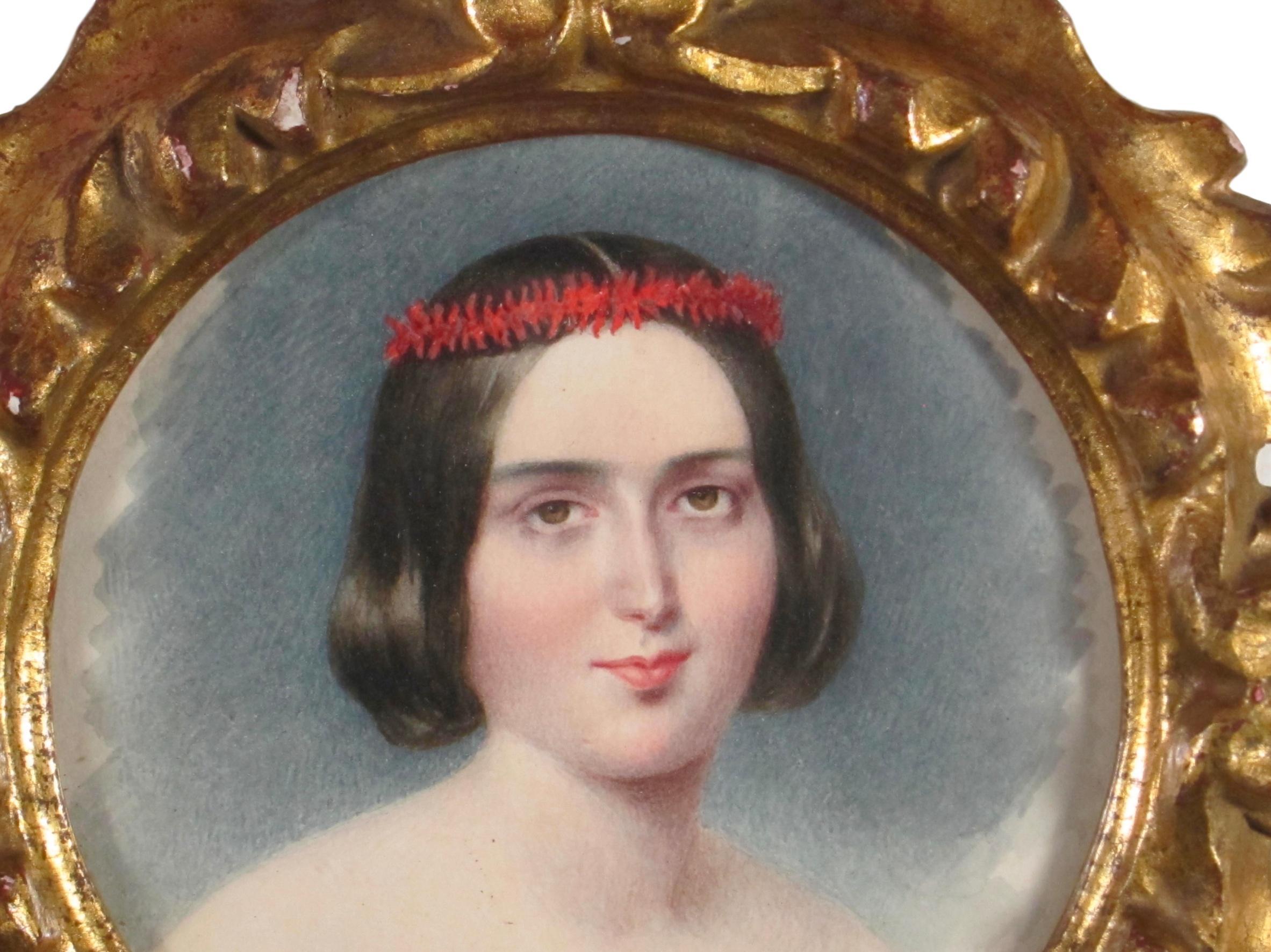 19th Century Miniature Portrait Painting of a Beautiful Young Woman - Signed 2