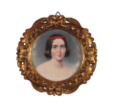 19th Century Miniature Portrait Painting of a Beautiful Young Woman - Signed